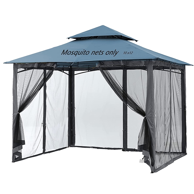凉亭专用防蚊网罩，黑色更换屏幕墙，四门拉链设计，易于安装