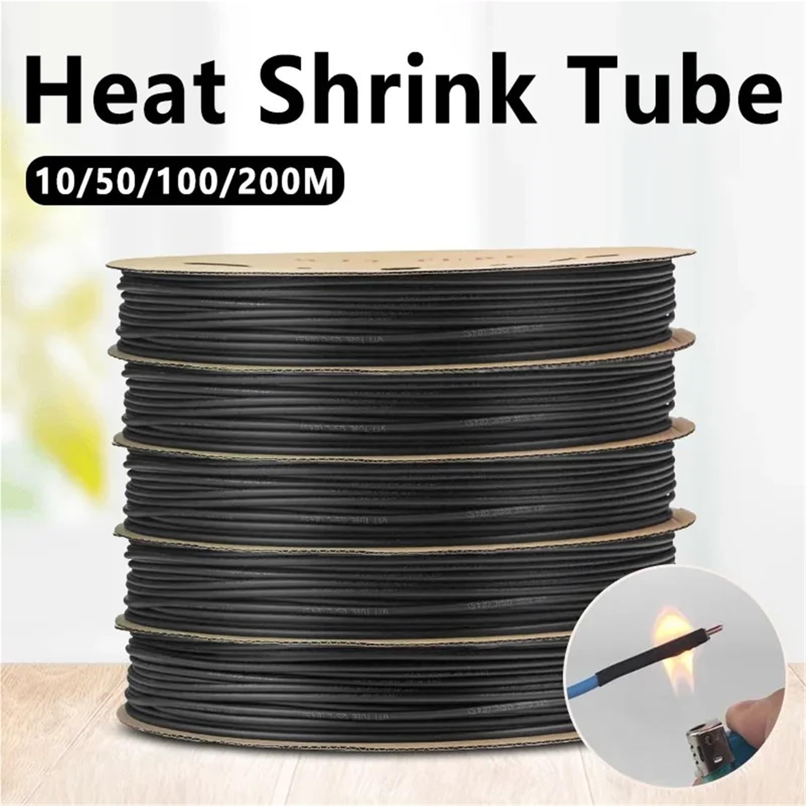 Tubo termorretráctil de poliolefina negro con pegamento, 100 metros/10 m, 3:1, con relación de contracción variada, adhesivo for cable.(Black,3.2mm,50m)