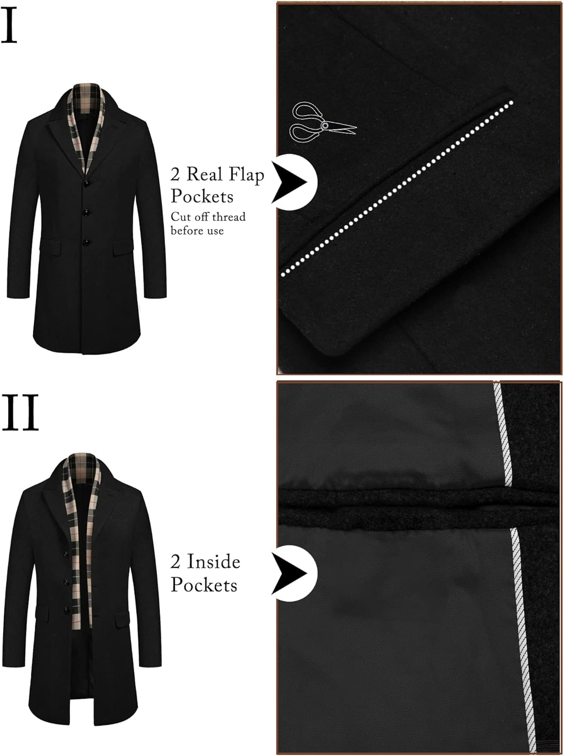 Details of the COOFANDY Men's Wool Blend Coat Pockets