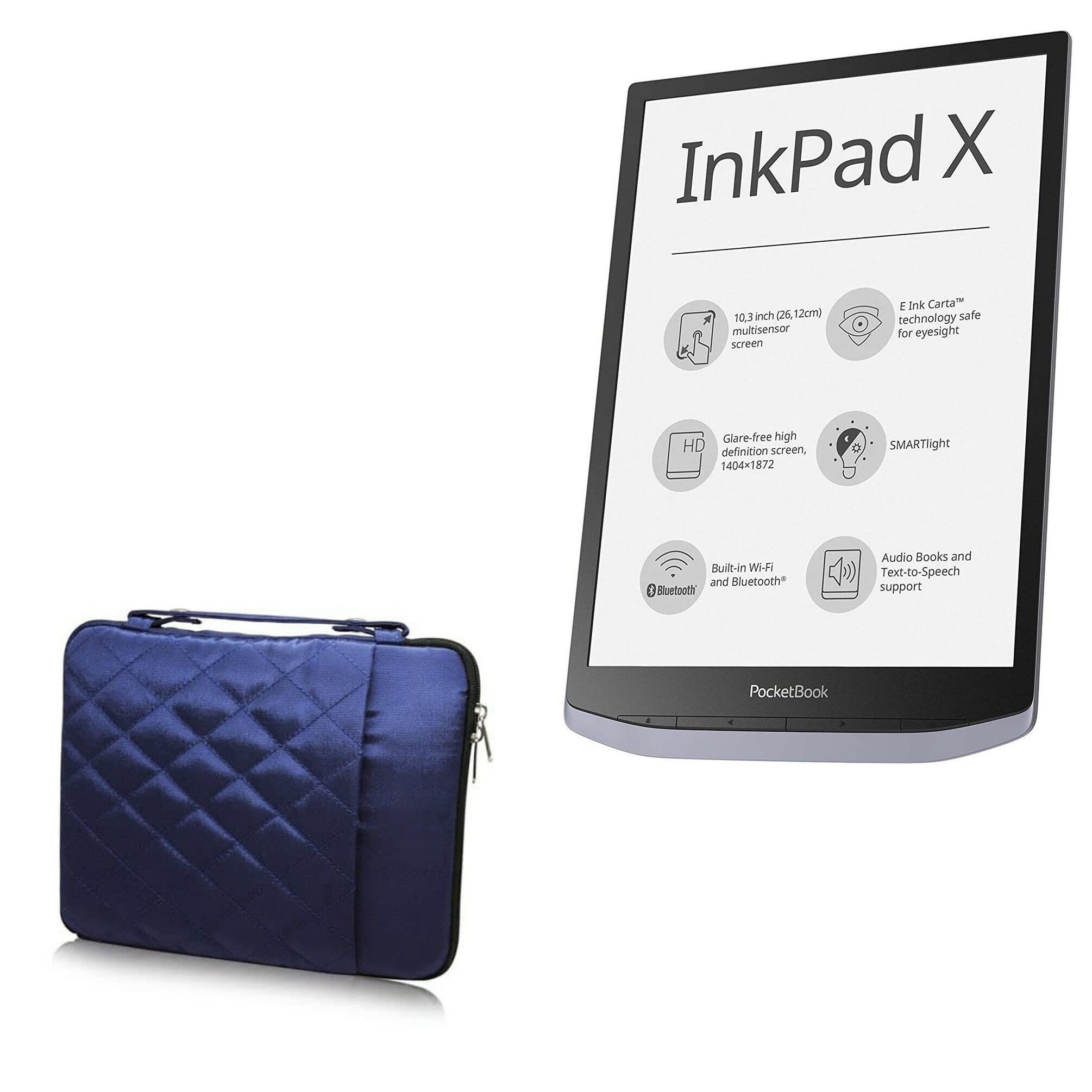 BoxWave Case Compatible with Pocketbook InkPad X - Quilted Carrying Bag, Soft Synthetic Leather Cover w/Diamond Design - Navy