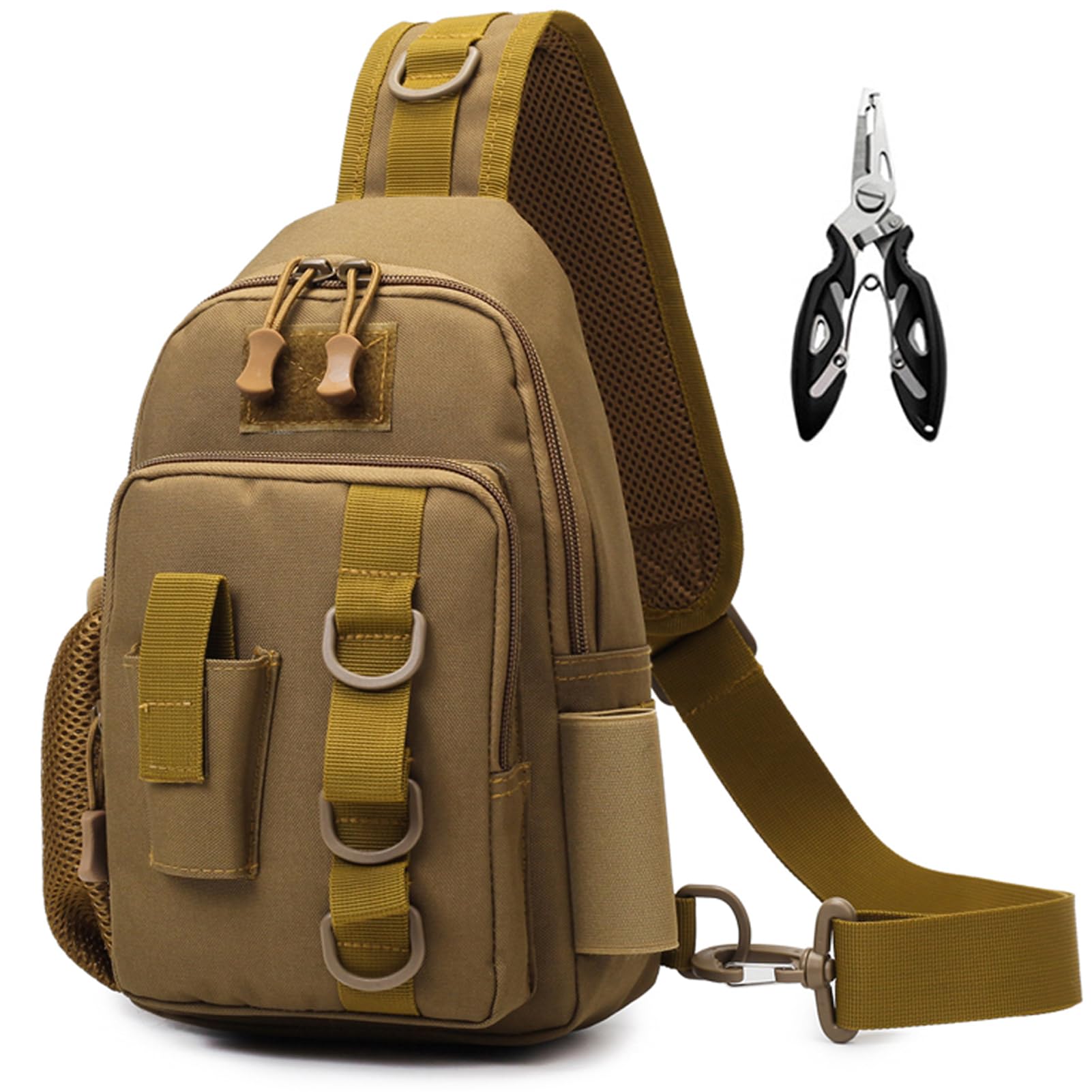 Ydmpro Fishing Sling Bag - Small Fishing Tackle Storage Bags with Rod Holder (Tan)