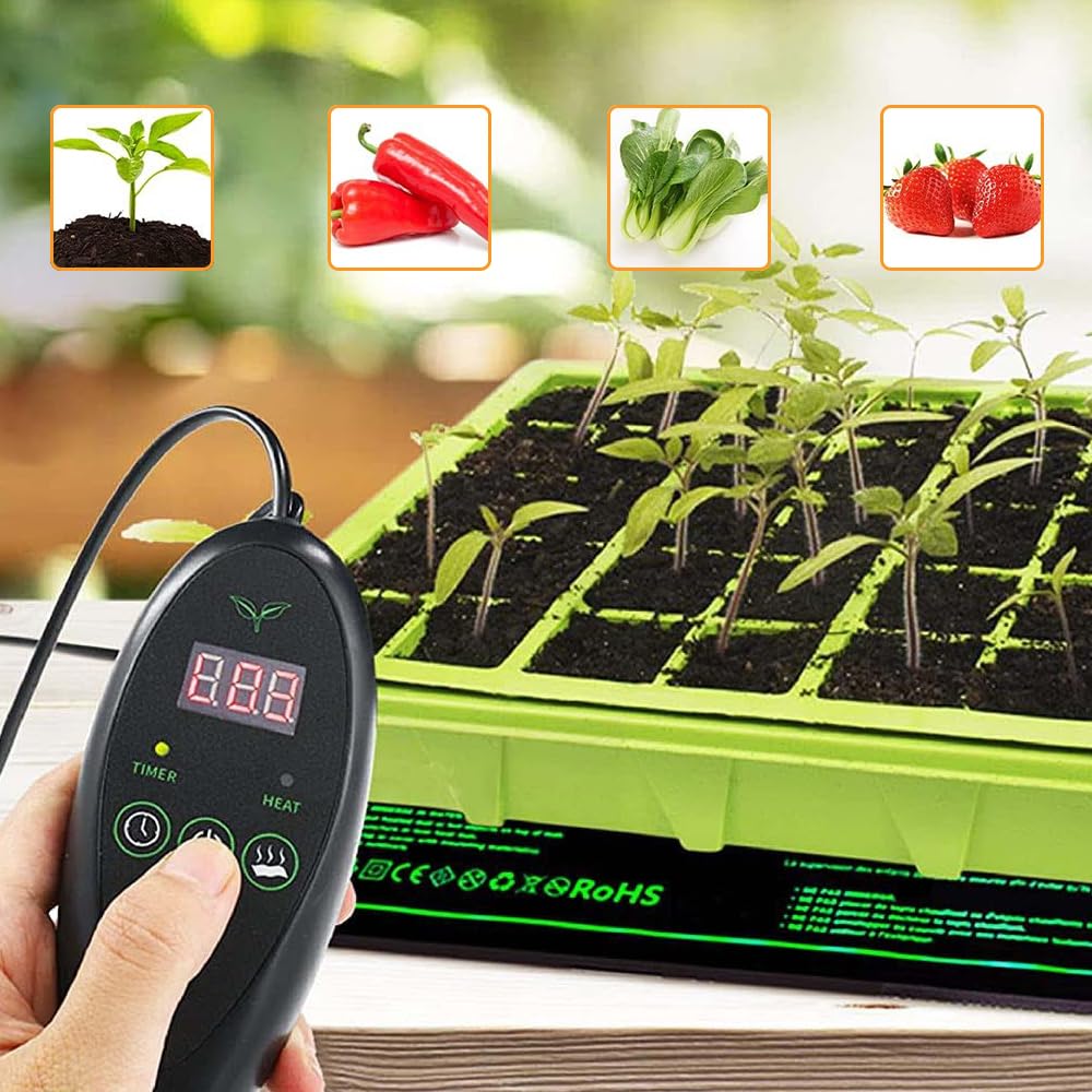 Estera calefactora para Plantas, Alfombrilla de Calor para Plantas con Controlador de termostato,de Plantas y Reptiles para Jardín Hidropónico Cultivo Manta Térmica de Semilla Negro 20x 10 inch