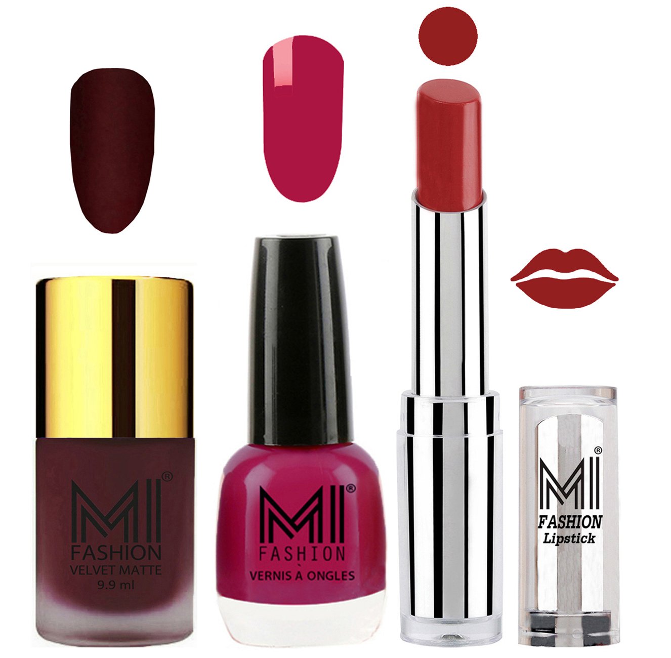MI Fashion Long Lasting Nail Polish and Lipstick Combo - - Red Wine Matte Nail Polish, Passion Pink Shine Nail Polish and Brown Sugar Lipstick Set of 3-image-15
