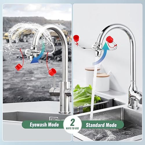 Miniatura 6 de Huanyu Estación de lavado de ojos montada en el grifo, rotación de 360, estación de lavado de ojos de emergencia, accesorio de fregadero, dirección