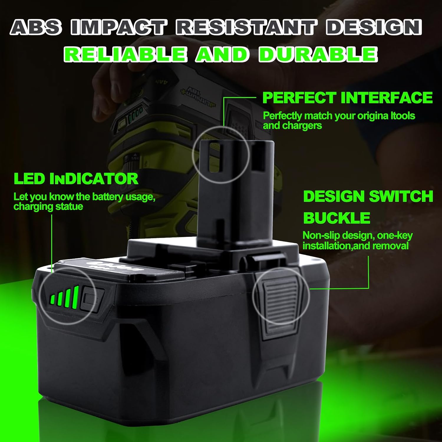 Upgrade 8000mAh High Capacity Replacement for Ryobi 18V Battery P108 P104 P105 P102 P103 P122 P109 Li-ION Compatible with Ryobi 18V ONE+ System Cordless Power Tools and Charger,2Pack - Image 5