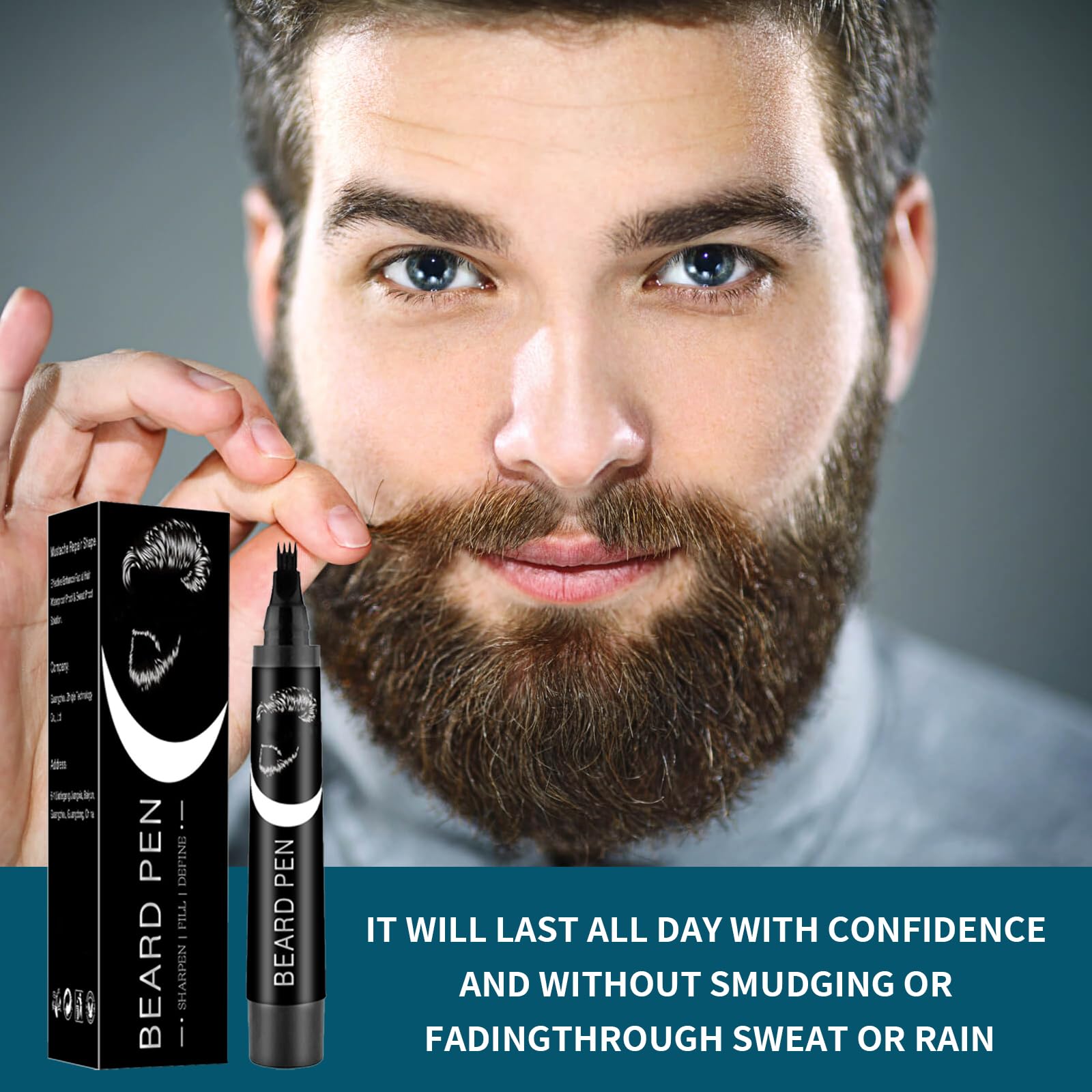 XdealCozyxc 4 matite da barba da uomo, penna per barba facile e impermeabile (nero)
