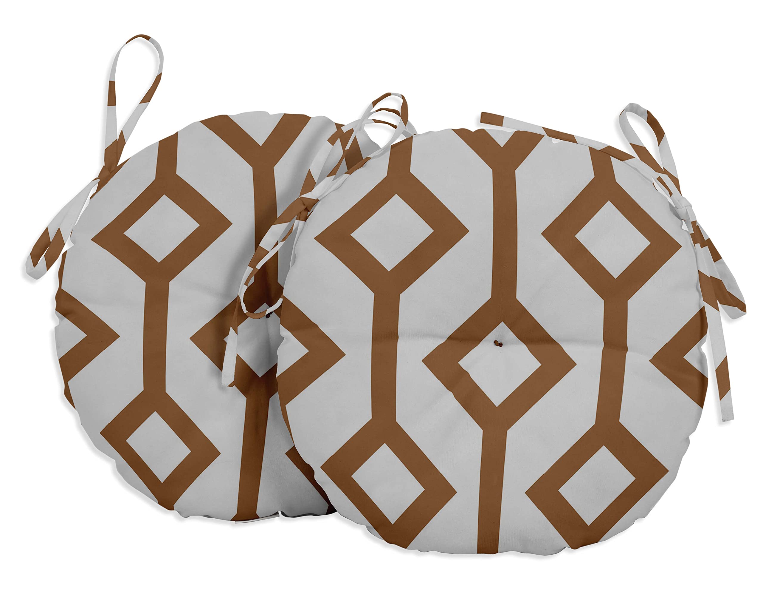 Vargottam Indoor/Outdoor Round Bistro Chair Cushions Block Print 15-Inch Bistro Chair Pads Waterproof Seat Chair Cushion For Home/Office- Set Of 2 (Tawny Brown)