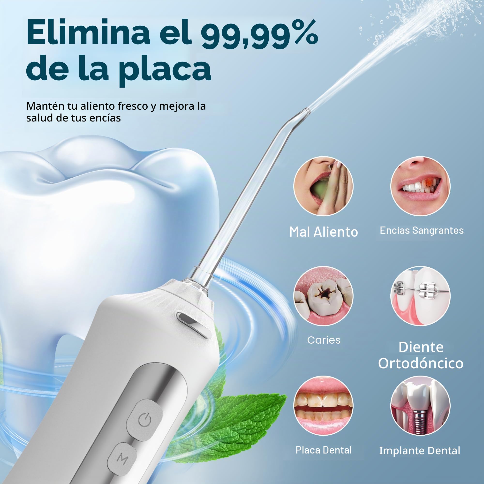 BarberBoss Irrigador Bucal Eléctrico, Limpiador de Dientes, 5 Boquillas, QR-7024 Blanco