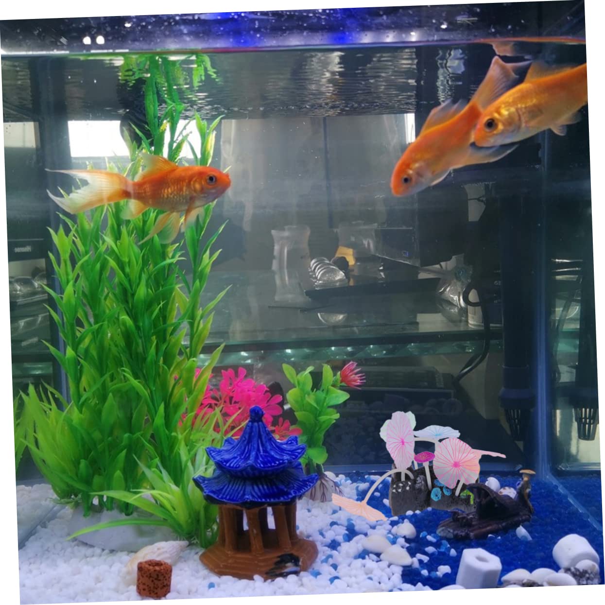 minkissy 3 Piezas de decoración de Acuario de Peces, decoración de Setas, Plantas Artificiales, Decoraciones de Paisaje de Acuario, Plantas acuáticas Artificiales Que Brillan en la Oscuridad, Plantas