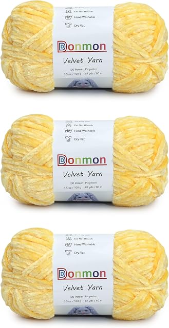 Velvet Chenille Yarn for Crocheting Handcrafts Weaving,3 Skein(Yellow)