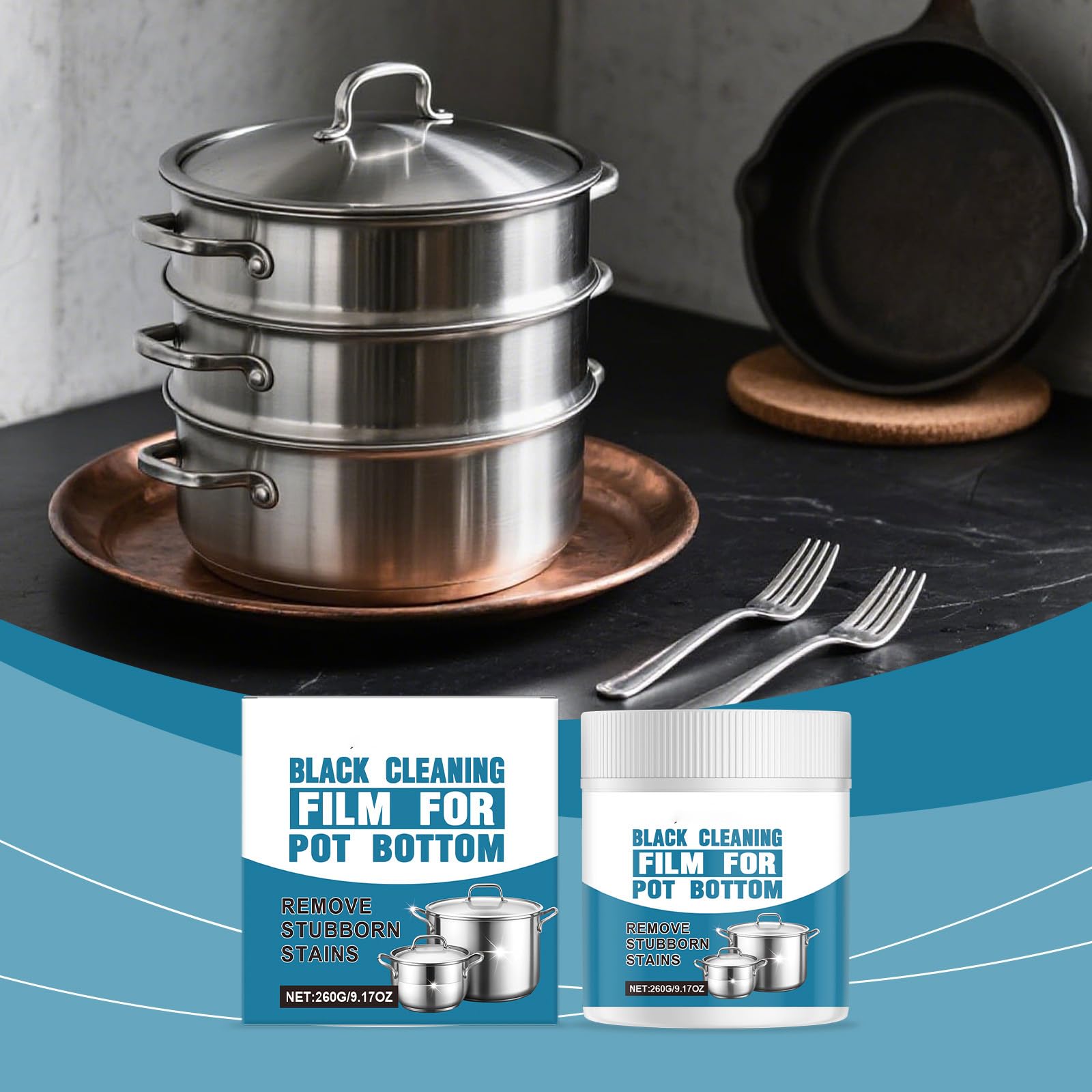 Pasta potente para eliminar los residuos quemados para utensilios de cocina, limpiador de ollas de acero inoxidable para ollas, fregonas para el fondo de sartenes, utensilios de cocina, sartenes y