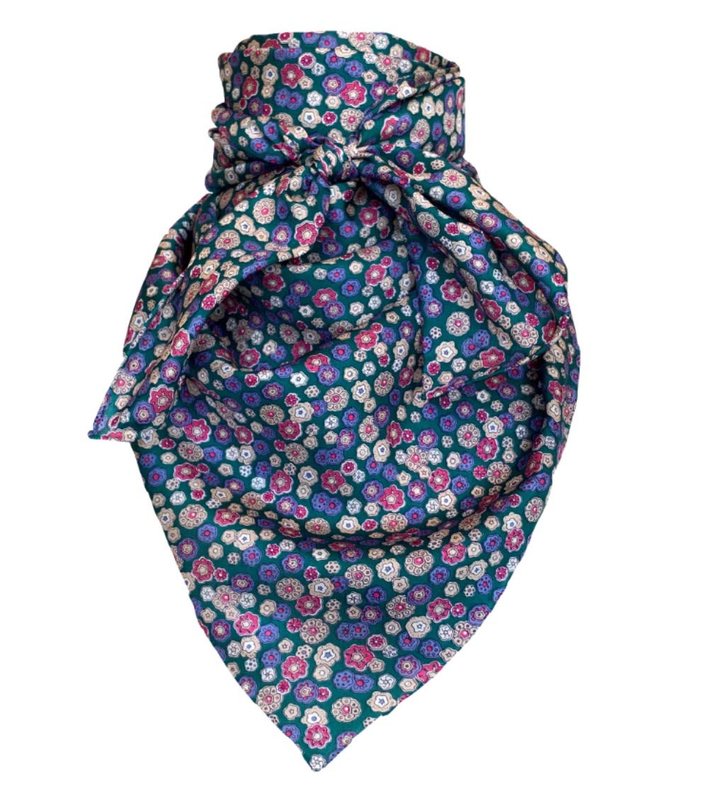 Wyoming TradersWild Rag Silk Calico Teal Flower Scarf, 34.5 in by 34.5 in square
