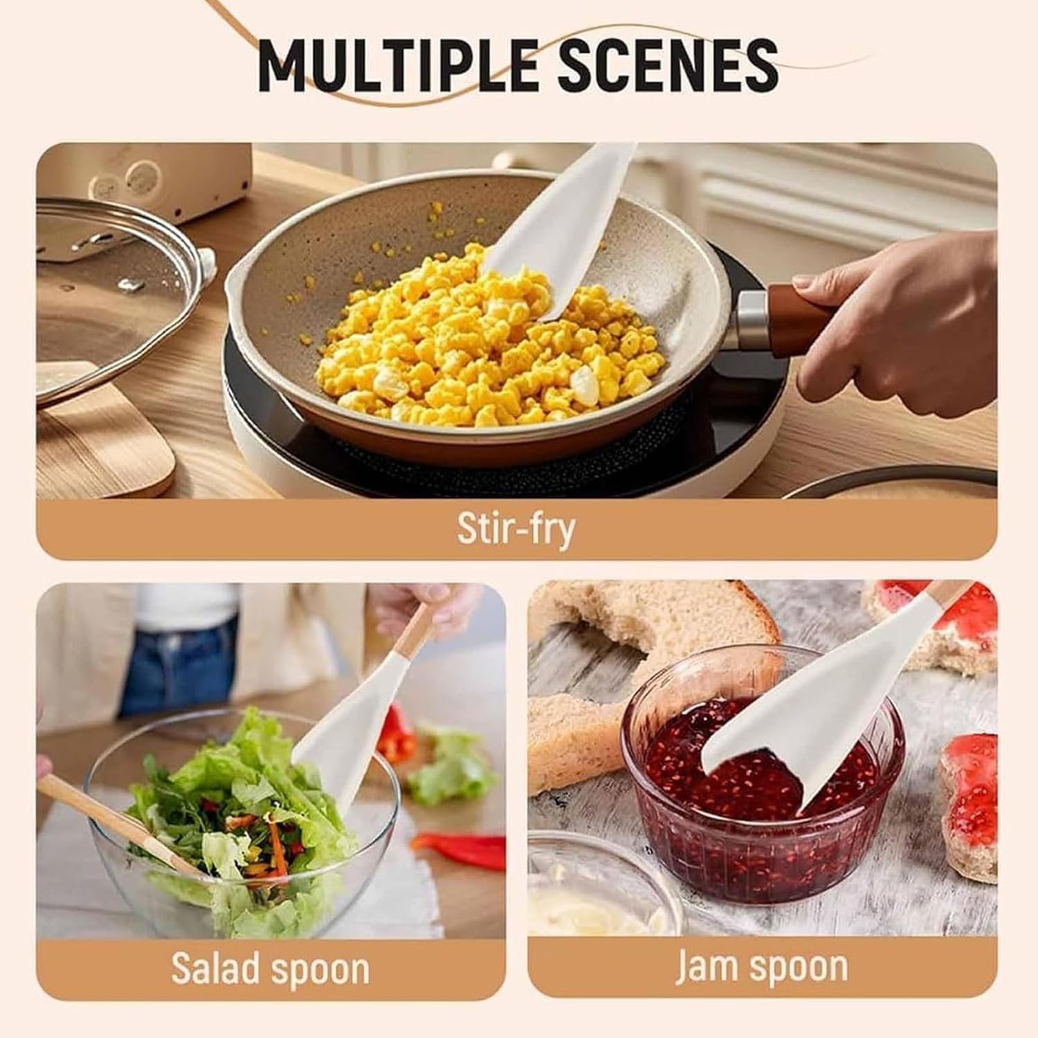 Cedar and Ash Spoon, Cedar and Ash Spoonula, Multi Function Cooking Spoon, Multifunction Spatula Cooking Spoons, Multifunctional Spatula Spoons, Multi-function Silicone SpatulaSpoon (Black*4)