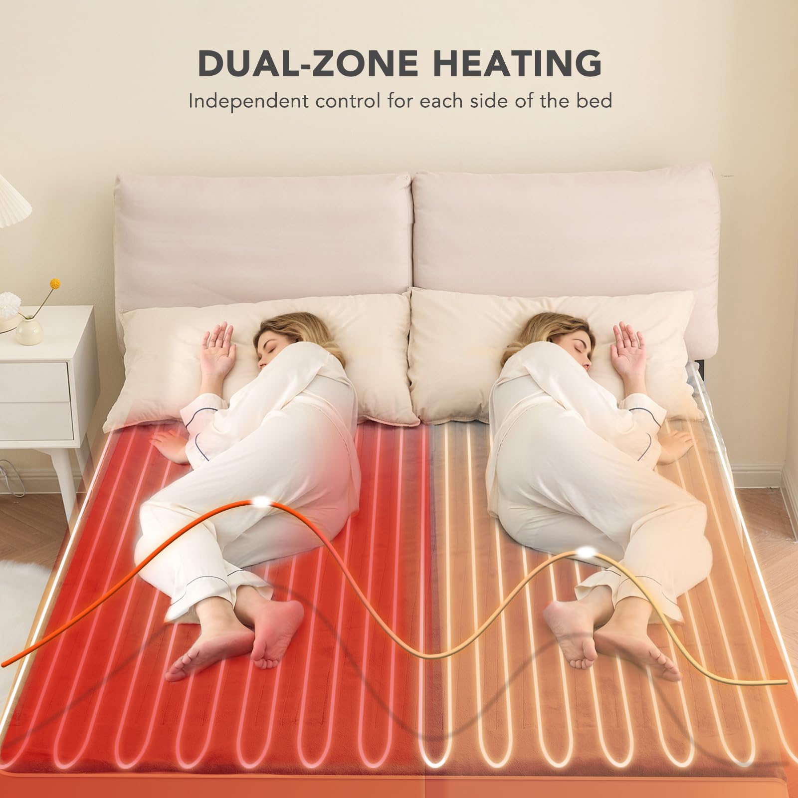 Heated Mattress Pad Queen Size 60 * 80 Inches Comfort Soft Coral Fleece 10 Heating Levels & Auto Shut Off, Electric Bed Warmer Pad with Dual Controllers, Up to 15" Deep Pocket, Grey 2
