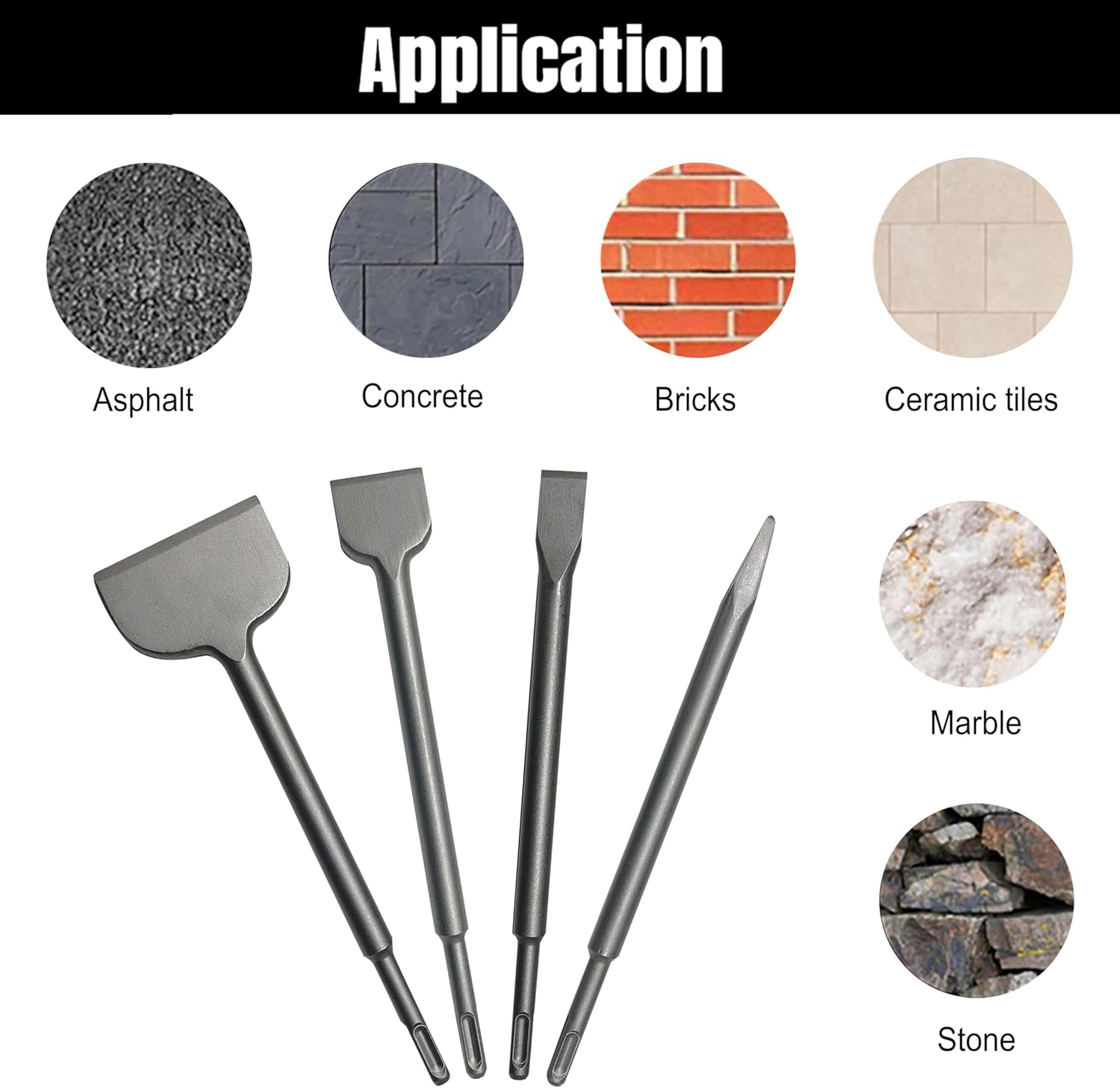 Greywolf SDS Chisel Set, 4 pcs Tile Removal Chisel Bits, Set Includes Pointed, Flat, Scraping, Alloy Steel Tile Spade Chisels for SDS Plus Rotary Hammer Drill Bit Attachment for Hammer, Tile Removal