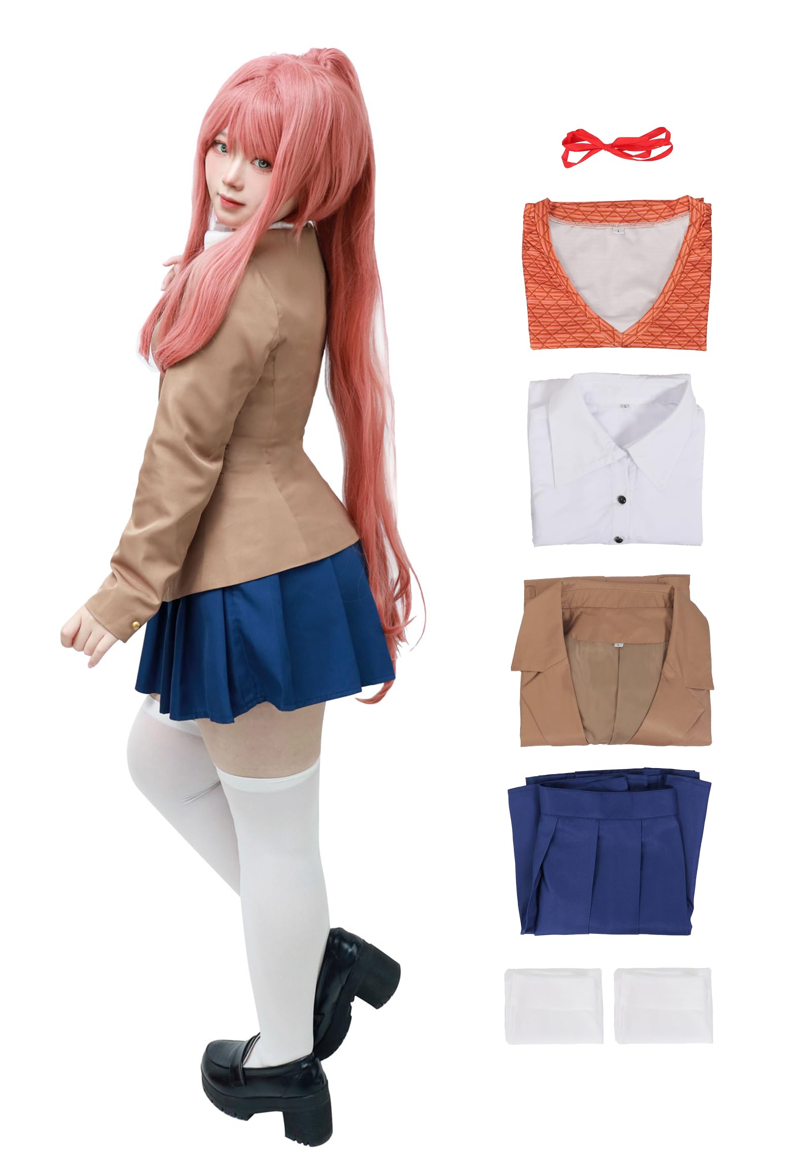 C-ZOFEK Doki Doki Monika Sayori Yuri Cosplay Costume Anime School Uniform for Women's Outfit Full Set - Medium