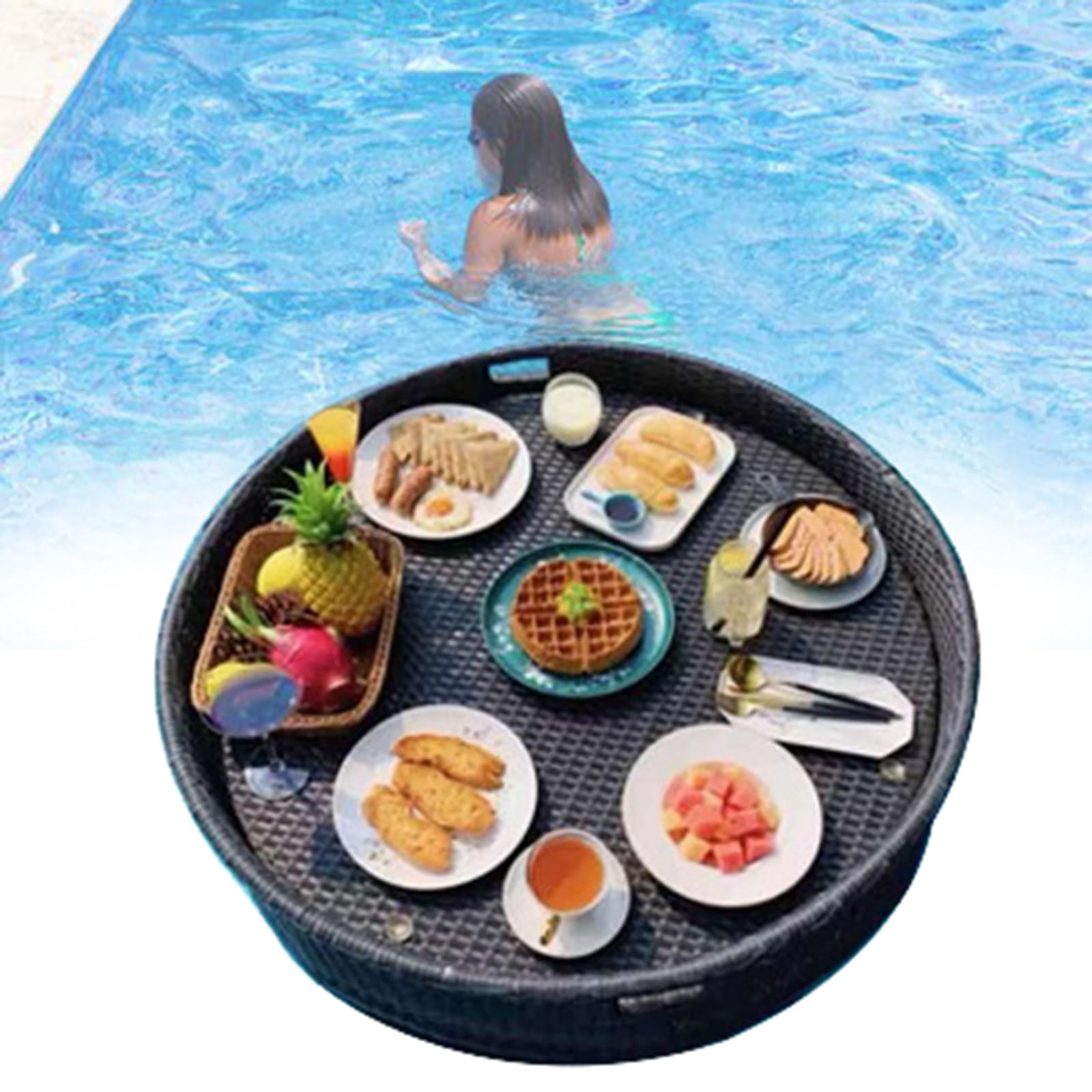 Serenepeak Black Round Floating Tray Luxury Floating Serving Tray Table And Swimming Pool Floats(,60Cm)