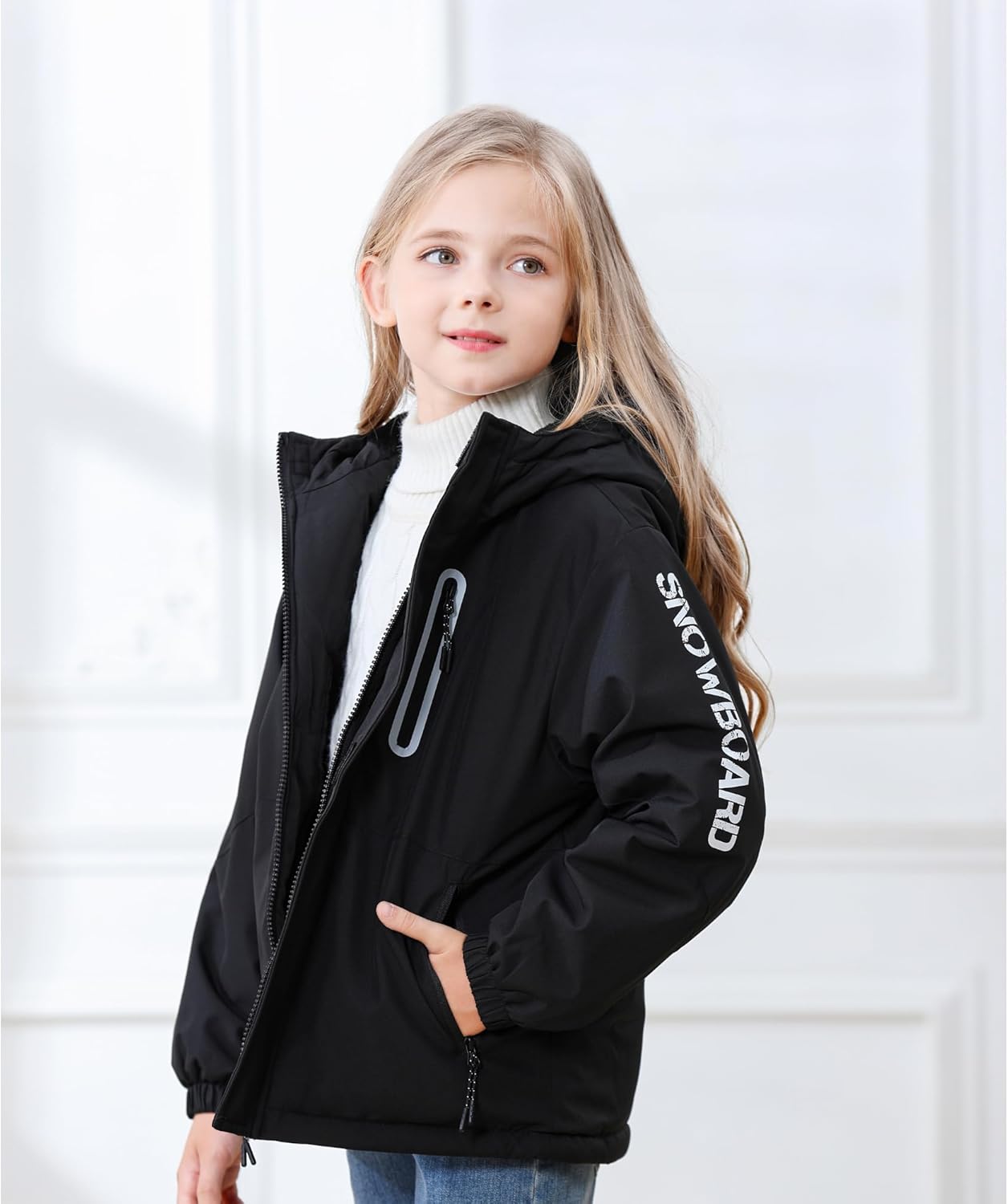 Girls' Waterproof Winter Ski Jacket – Warm Fleece Lined Windproof Snow Coat with Hood for Outdoor Adventure - Image 5