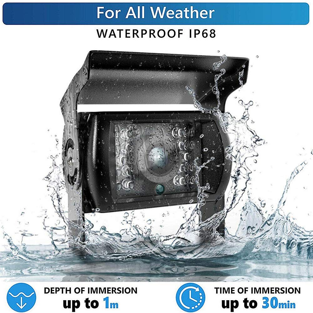 Zestaw kamery cofania z 7-calowym monitorem LCD i szerokokątną kamerą cofania 120°, wodoszczelność IP67, widoczność w nocy 18IR, bezprzewodowa kamera cofania do samochodów ciężarowych, przyczep, autobusów, vanów, rolnictwa (12-24 V)