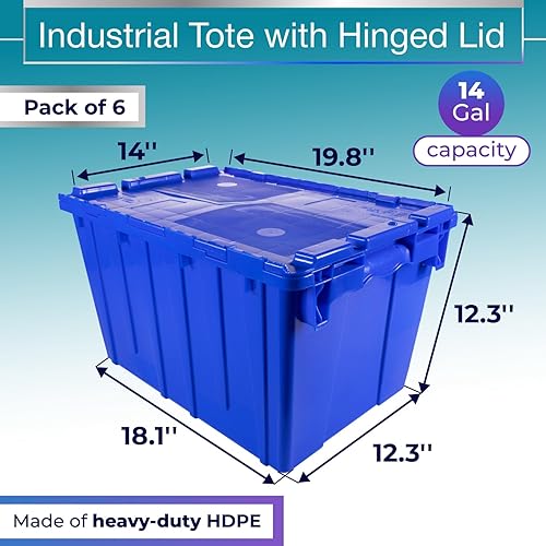 Miniatura 10 de IDL Packaging Bolsa de plástico industrial de 14 galones con tapas con bisagras, color azul, paquete de 3, contenedor grande de 22 pulgadas de largo