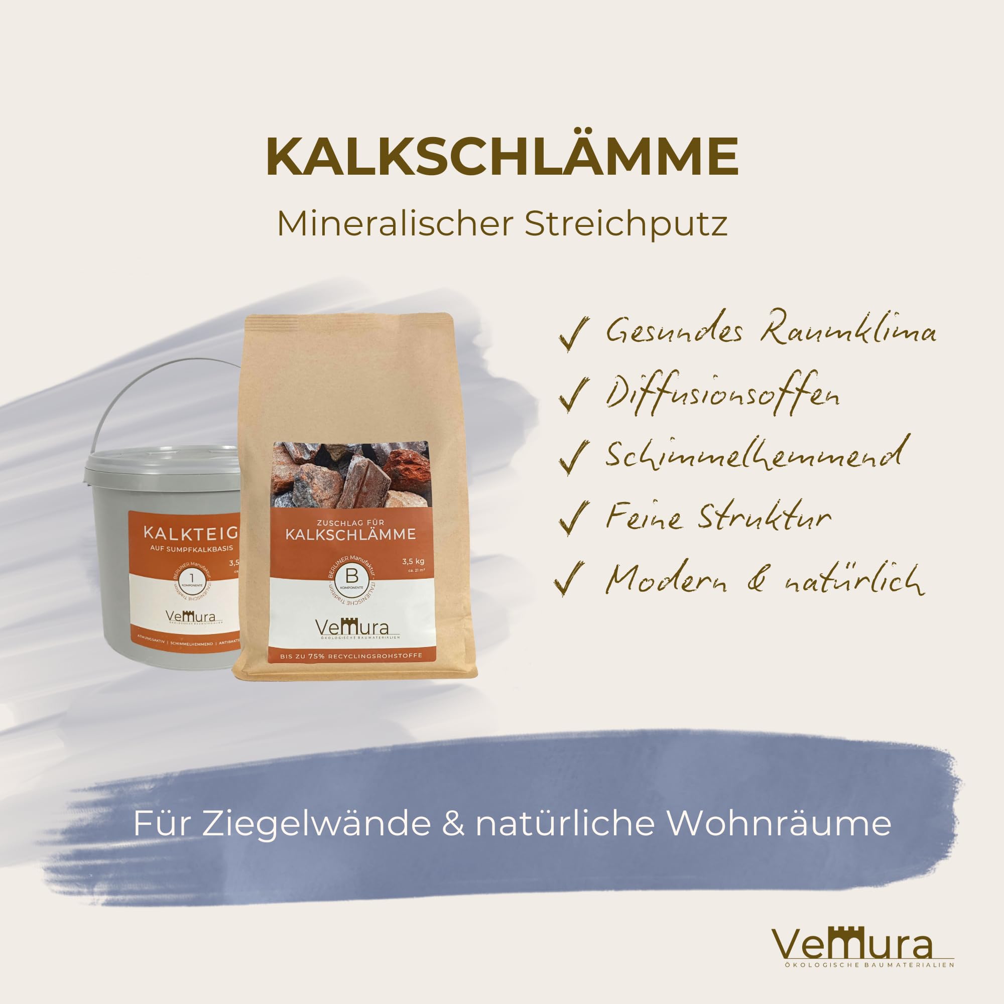 Kalkschlämme, Rustikale Oberfläche | Bianco Latte, S - 2,5 kg