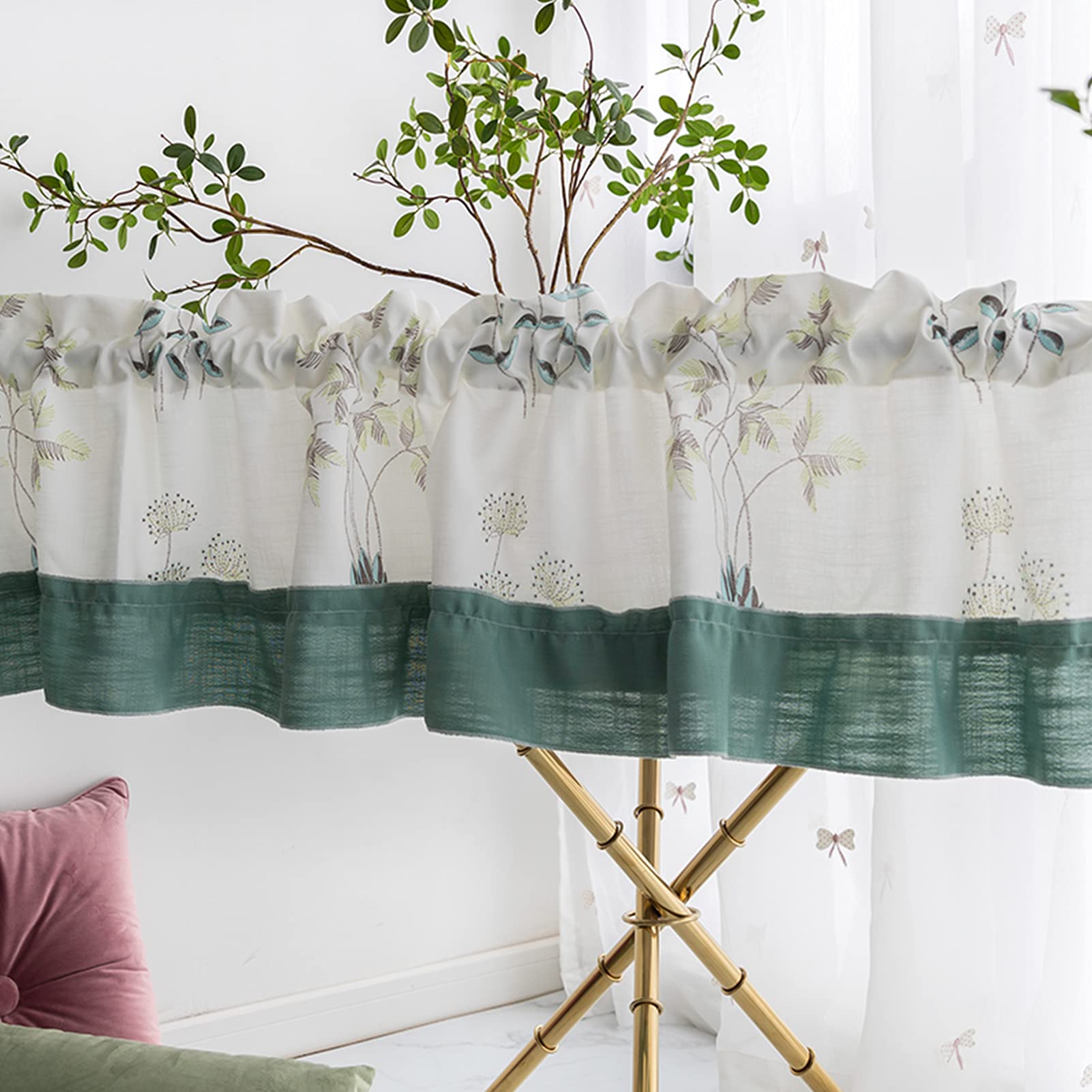 Cortinas de encaje de algodón rústicas para cocina y dormitorio