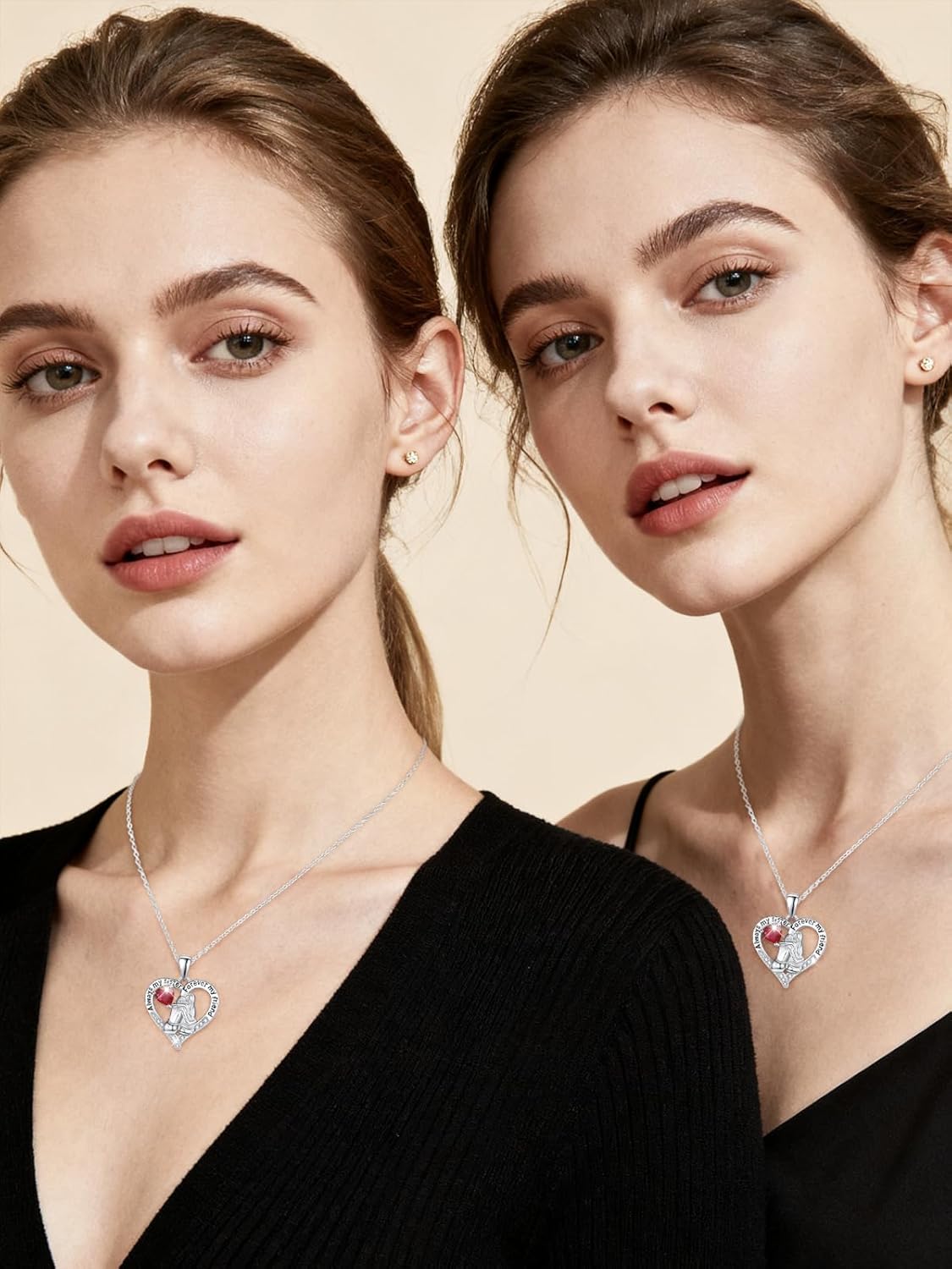 Sisters White Gold Necklaces for Women, Birthstone Pendant Jewelry Birthday Gift for Women Her Sister Bestie Close Friend BFF - Image 6