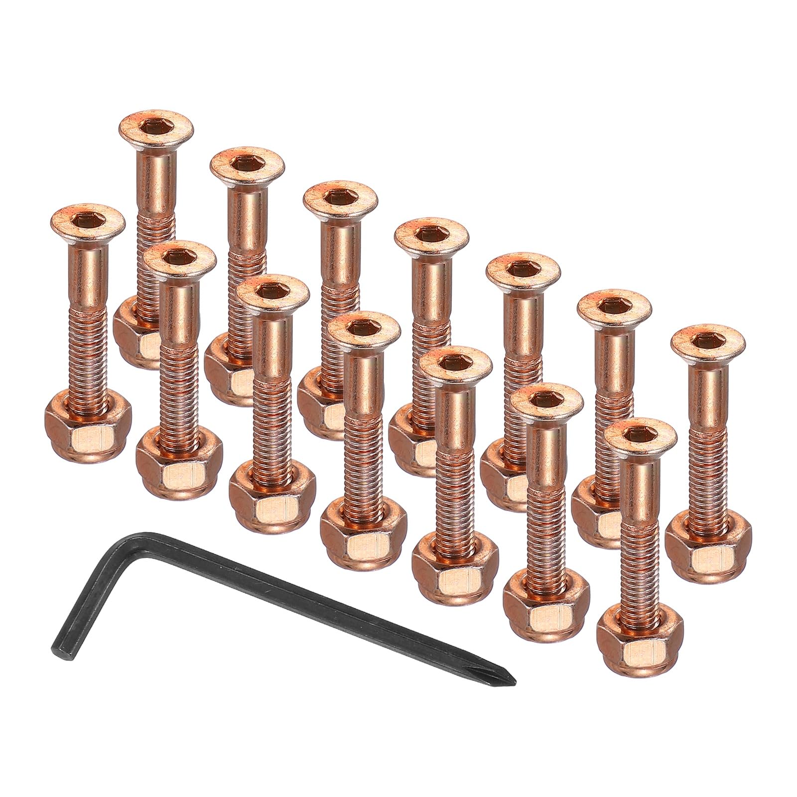 PATIKIL 17 Mm/ 0.7" Skateboard Hardware Kit, 16 Pcs Mounting Screws Bolts Nuts Set with Hex Key for Skateboard Cruiser, Orange