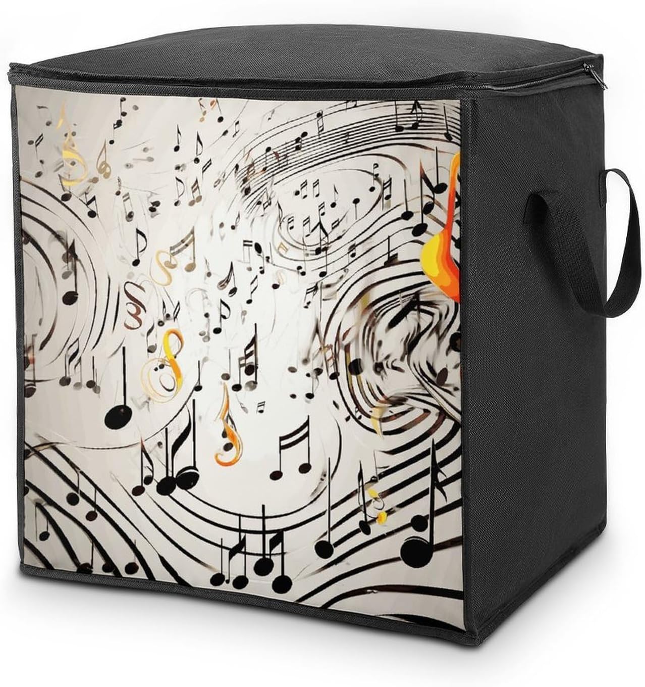 Music Notes Print Storage Bag with Zippers And Handle Extra Large Bedding Comforter Storage Bag Foldable Blanket Storage Bags Fabric Moving Bags for Closet Organizer (70L)