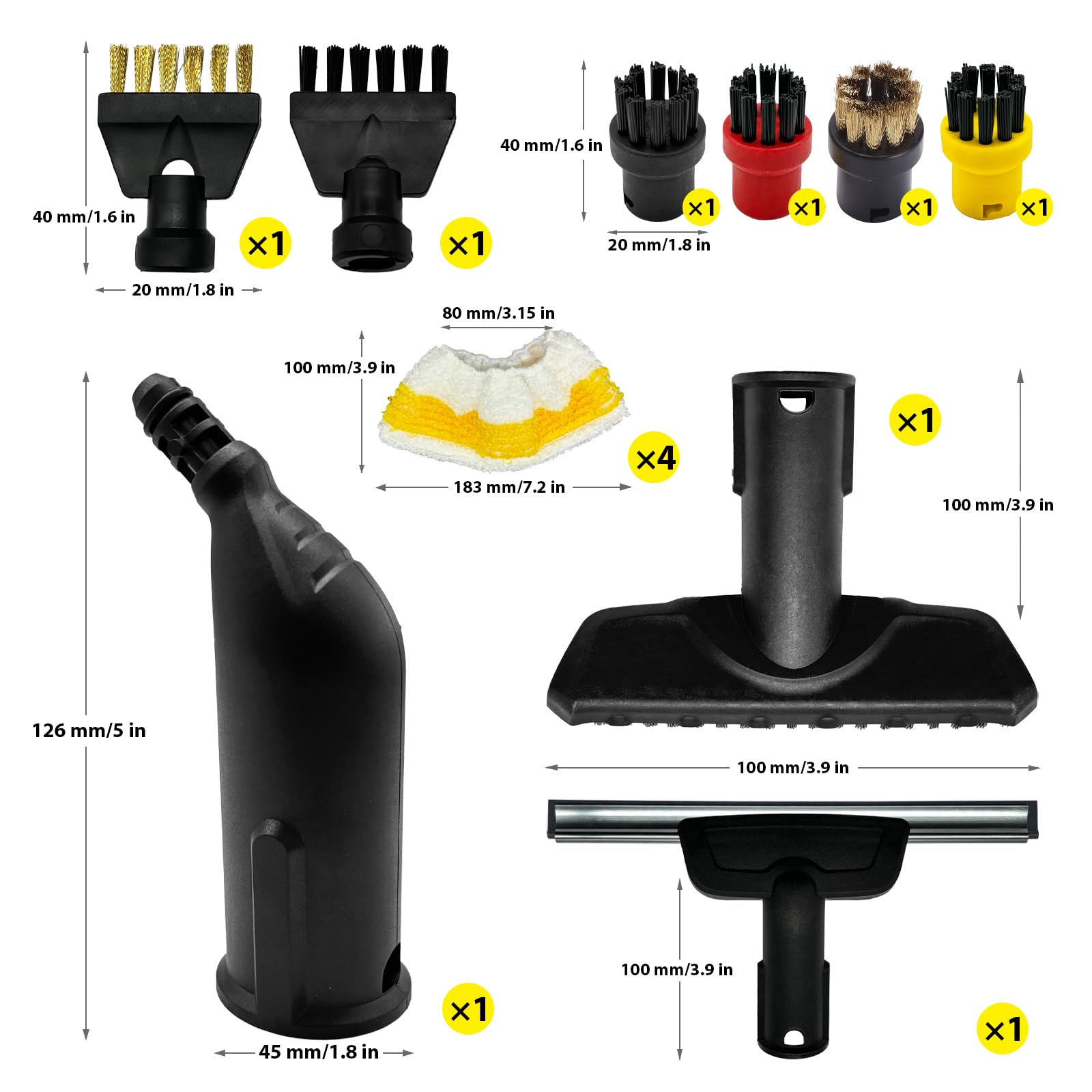 Magicbox Kit de 14 Accessoires pour Nettoyeur Vapeur Kärcher - Compatible avec SC1, SC2, SC3, SC4, SC5 - Inclus Buses, Brosses, Raclette & Chiffons Microfibre - Nettoyage Sols, Vitres, Carrelage