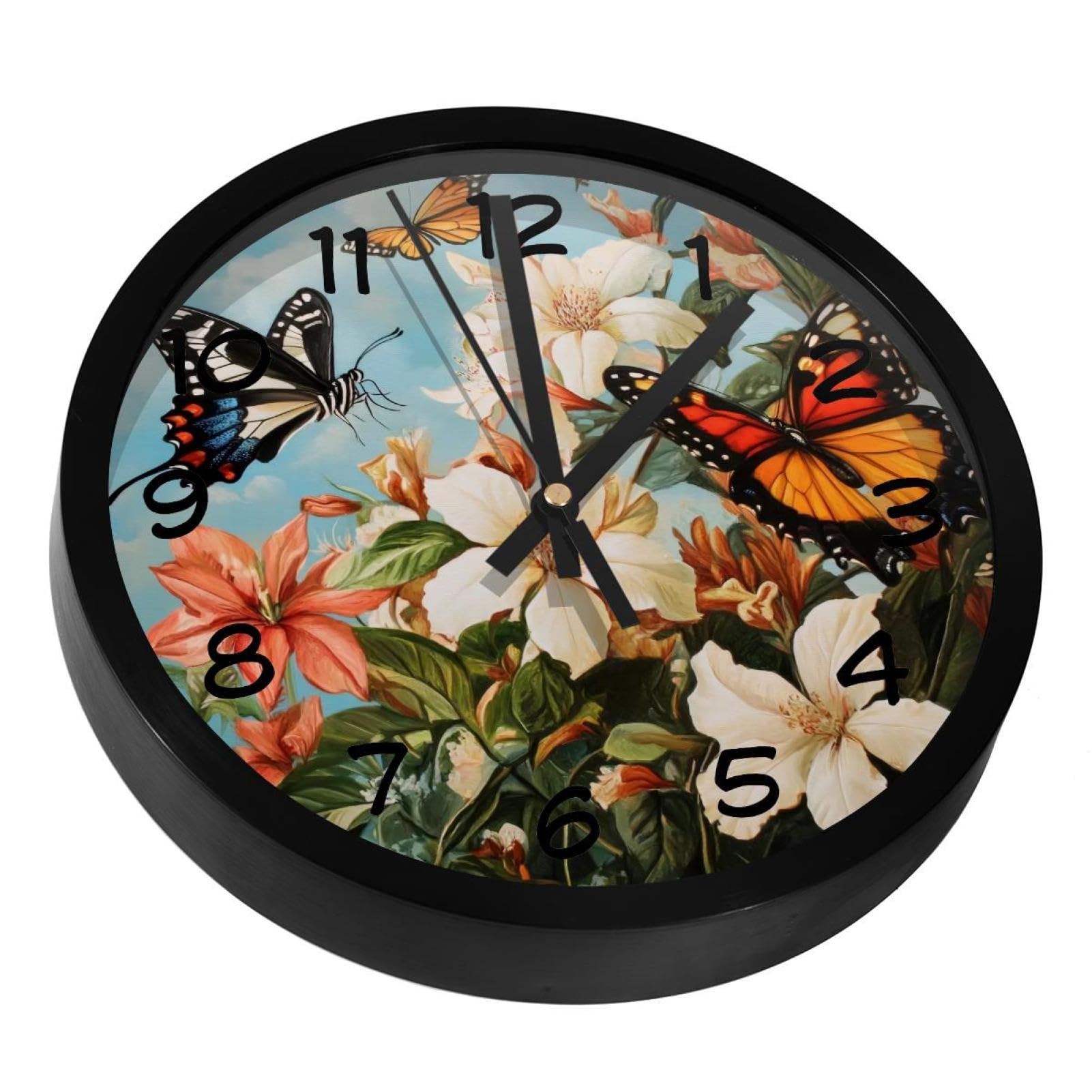 Horloge murale silencieuse pour salon et cuisine design fleurs de magnolia