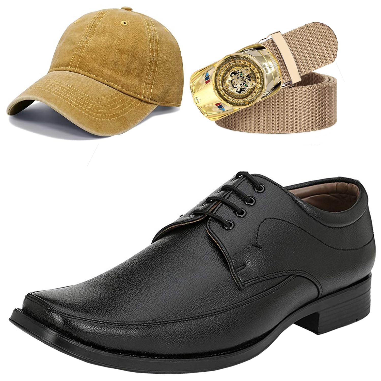 Formal Shoes with Free Base Ball Cap & Free Belt Combo for Men & Boys Black-image-42