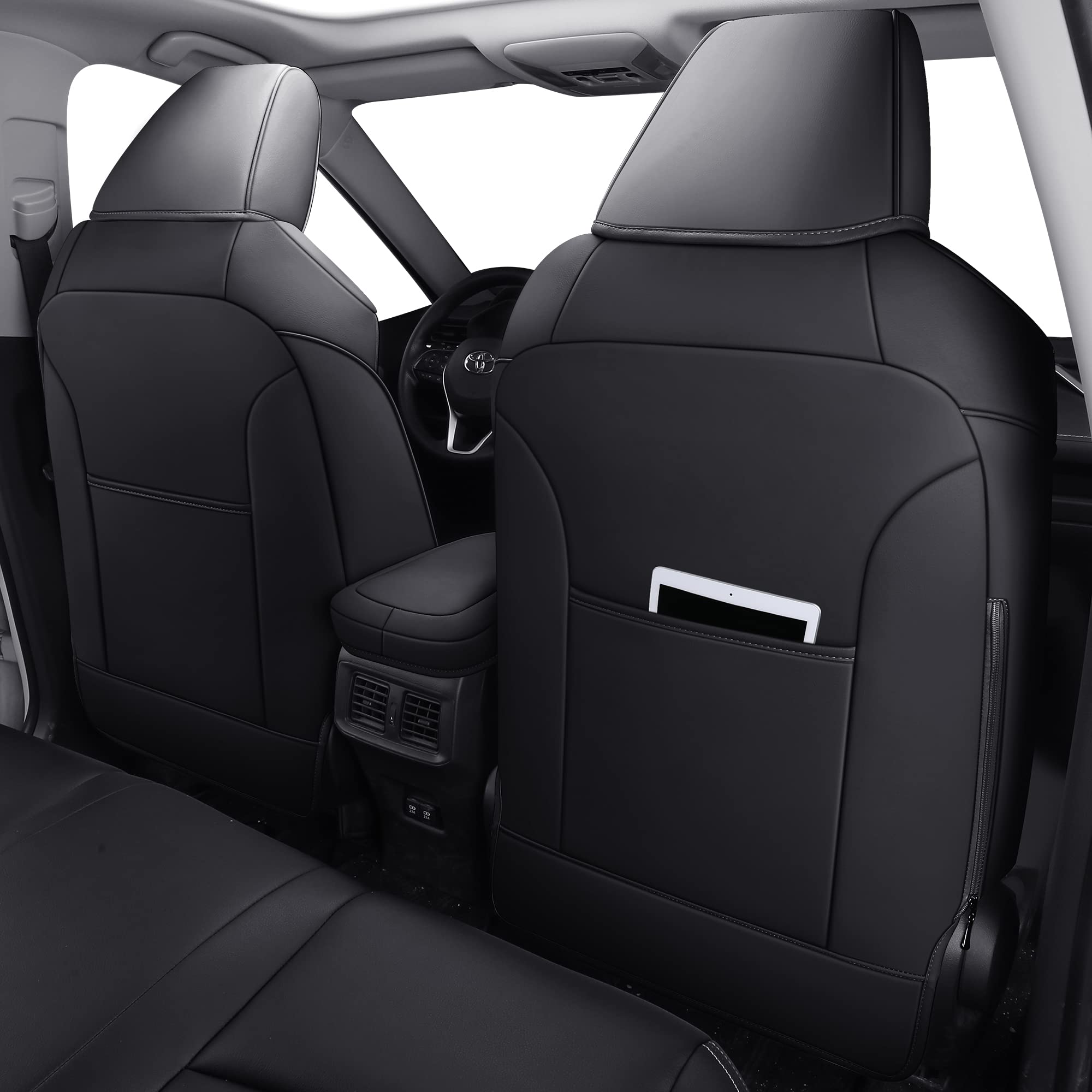 LUCKYMAN CLUB Set Completo 5 Coprisedili Auto In Pelle Impermeabile – Universali Per Berlina, SUV, Camion – Compatibili Con Elantra, Sportage, RAV4, CR-V, Altima E Molti Altri (Nero) - 5