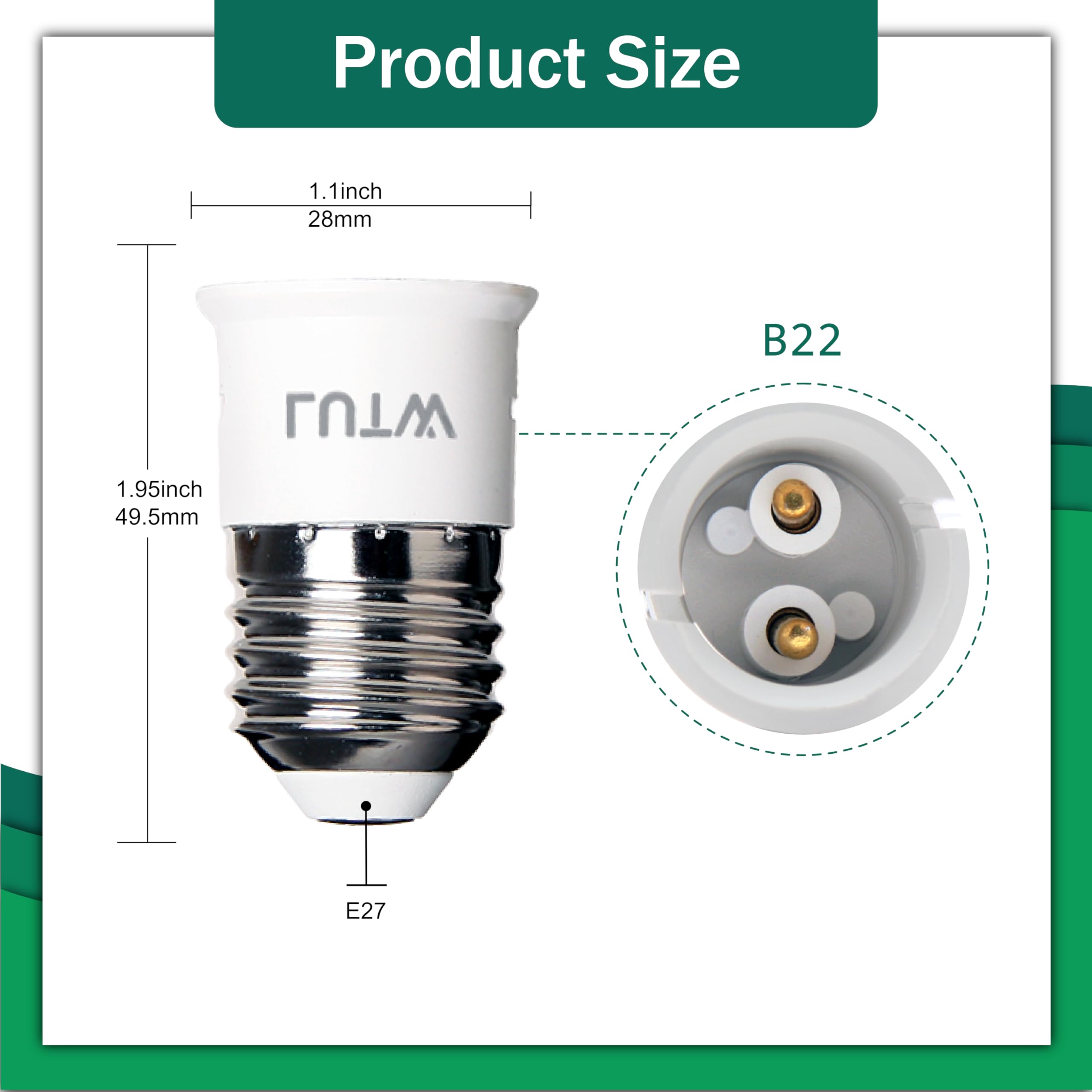 LUTW E27 to B22 Lamp Socket Adapter, Screw to Bayonet Base Converter, Max 60W, 0-250V, LED, Incandescent & CFL Bulb Adaptor, 2 Pack - Image 2