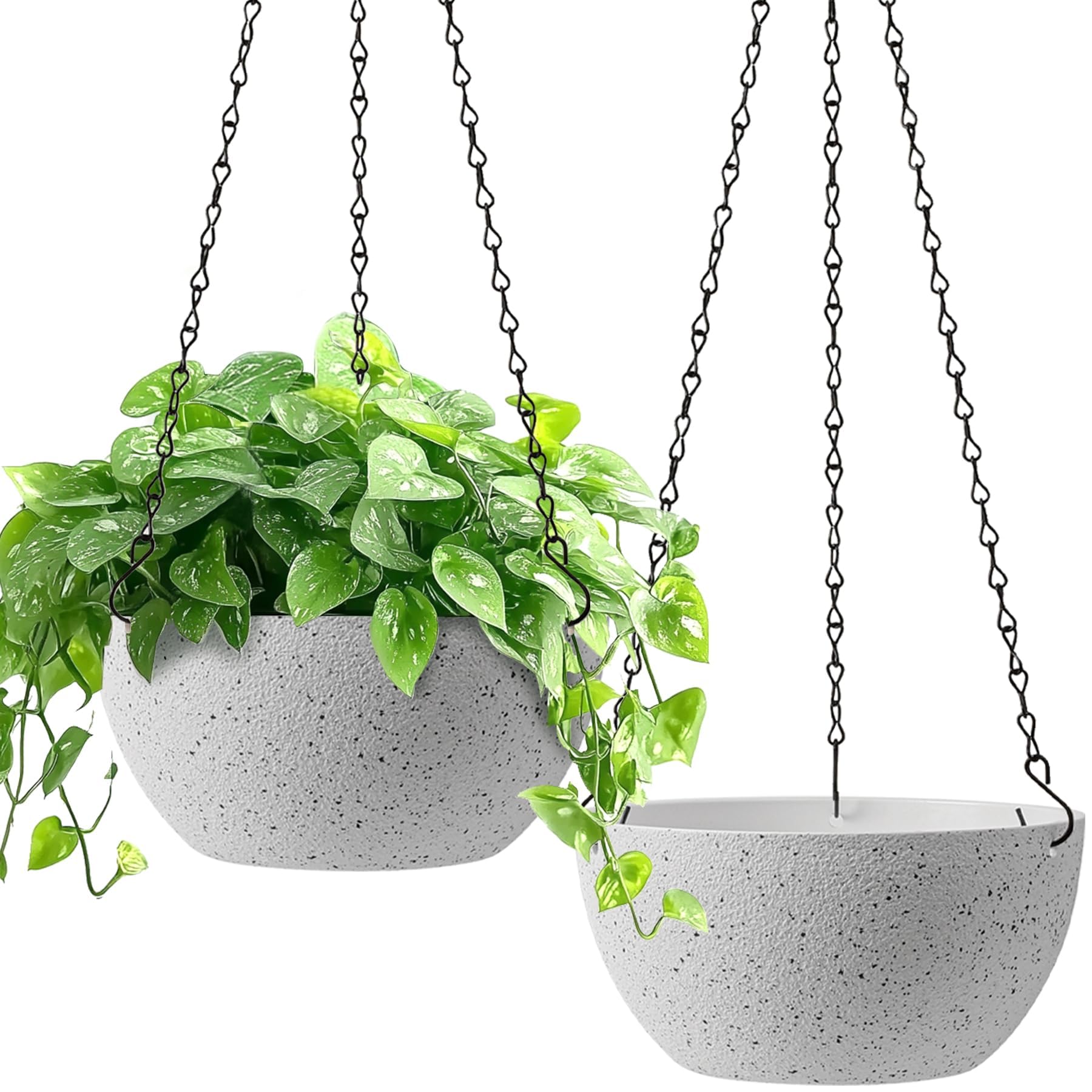 T4U 8 Inch Hanging Planters for Indoor Plants, 2 Pack Hanging Planter, Hanging Plant Pots with Drainage Holes and Chain, Hanging Basket Pots for