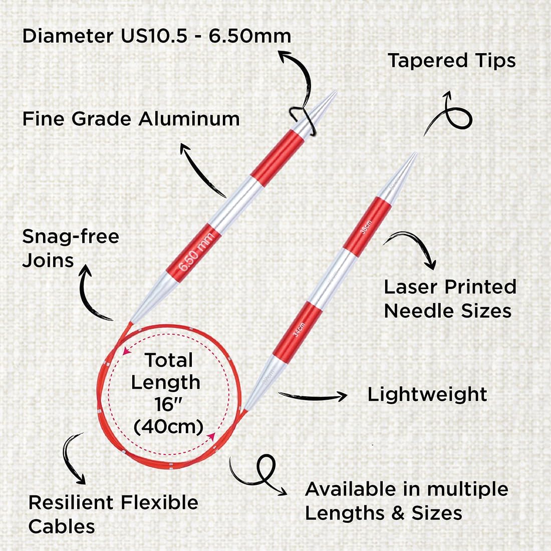 KnitPro Smartstix Fixed Circular Needles 16" (40cm) | US Size 10.5 (6.5mm)