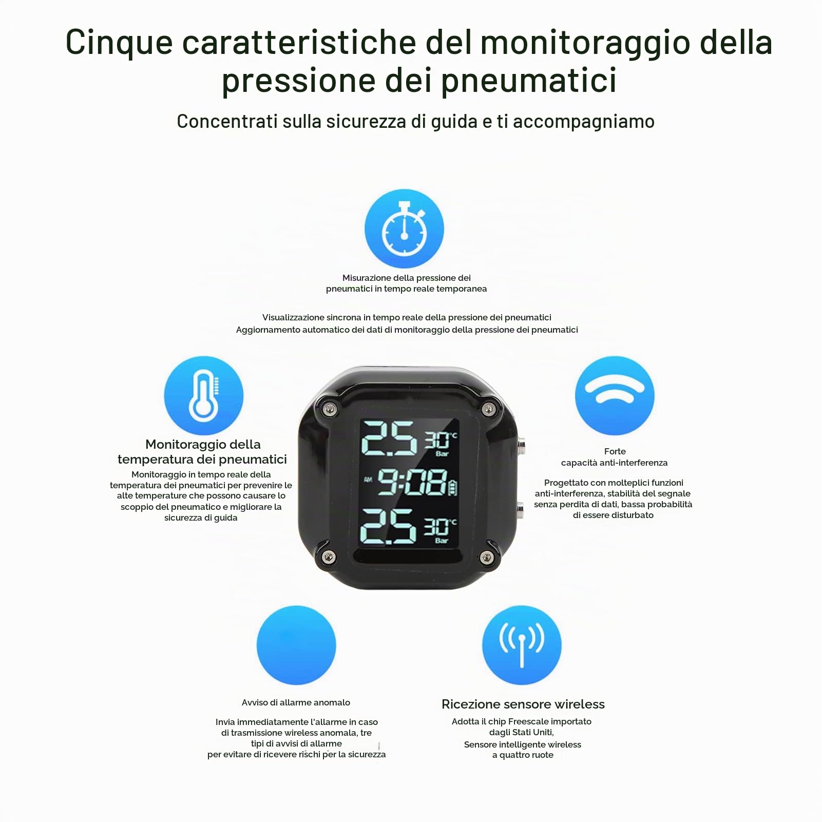 di Monitoraggio della Pressione dei Pneumatici di Monitoraggio della Pressione dei Pneumatici per Motociclette con 2 Sensori Schermo LCD di Ricarica USB IP67 TPMS