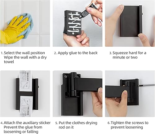 Miniatura 5 de Estante de secado de ropa retráctil, 2 pliegues, color negro, ahorrador de espacio, perchero plegable duradero de alta calidad, para lavandería,