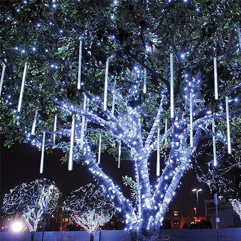 SHANJIA LED Outdoor String, Rain Lights,Meteor Lights,Meteor rain Lights 30cm 10 Tube Solar rain Lights with for Christmas Parties Wedding Christmas Tree (White, 30CM) — image 1