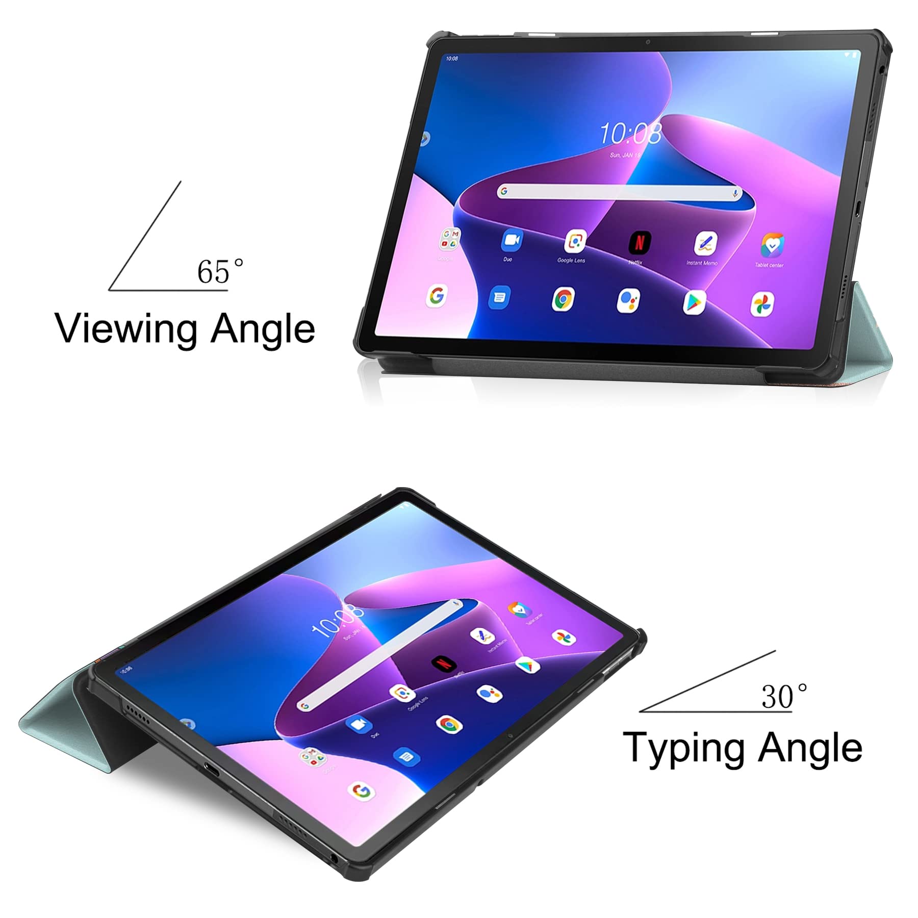 HHF Custodia Tablet Folio Con Tastiera E Funzione Stand Per Lenovo Tab M10 FHD Plus X606F 10.3'' – Auto Wake/Sleep, Nero - 5
