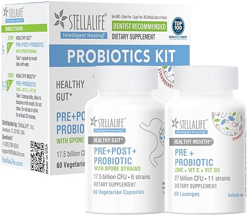 StellaLife Kit de probióticos para prebióticos orales e intestinales para postes 9 cepas orales y 6 de esporas intestinales para la salud digestiva