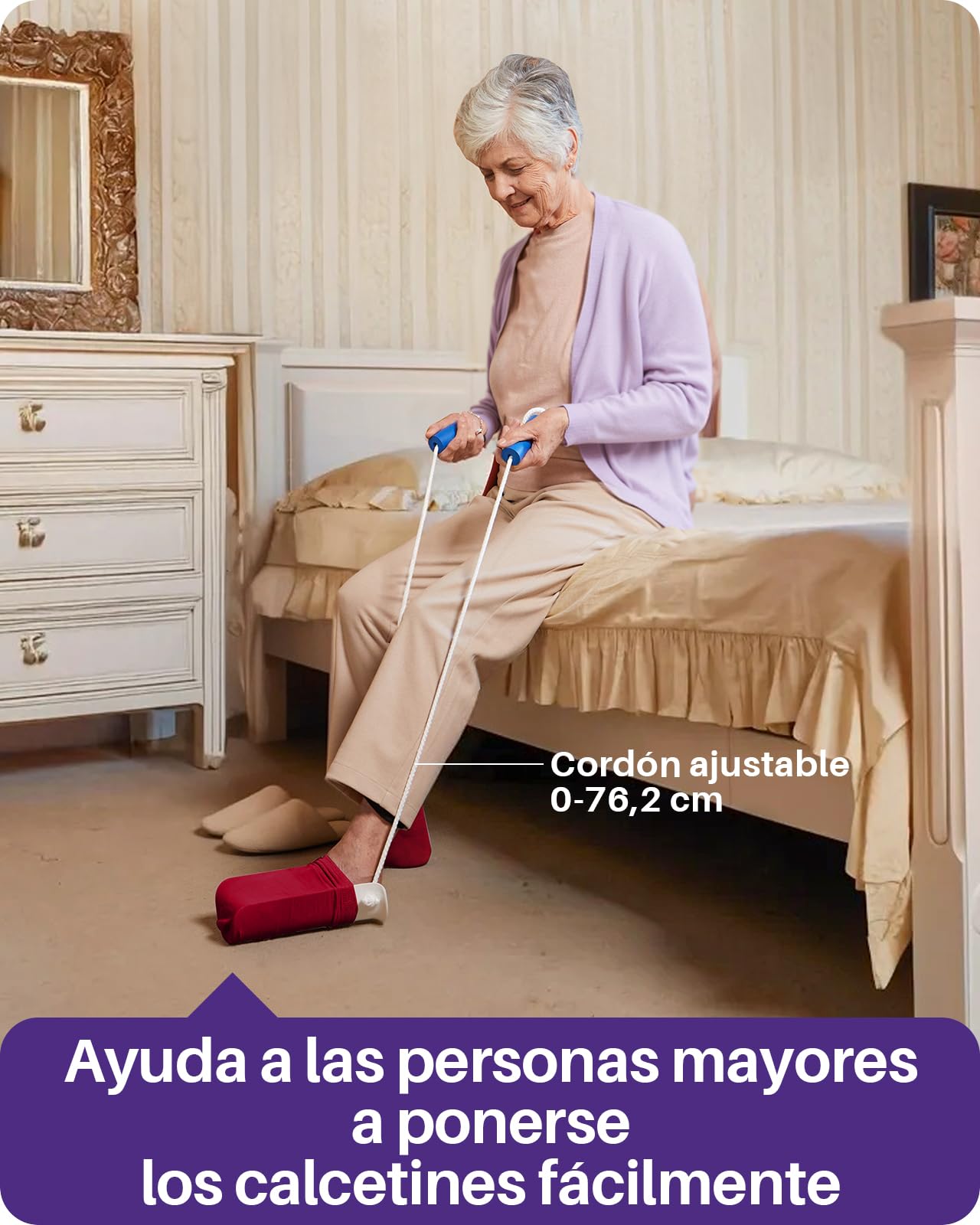 Kekoy Kit Calzador de Calcetines, Herramienta para Poner/Quitar Calcetines, Adaptado a Postoperatorios de Cadera, Personas Mayores, Mujeres Embarazadas y Movilidad Reducida (Azul 10,2 cm)