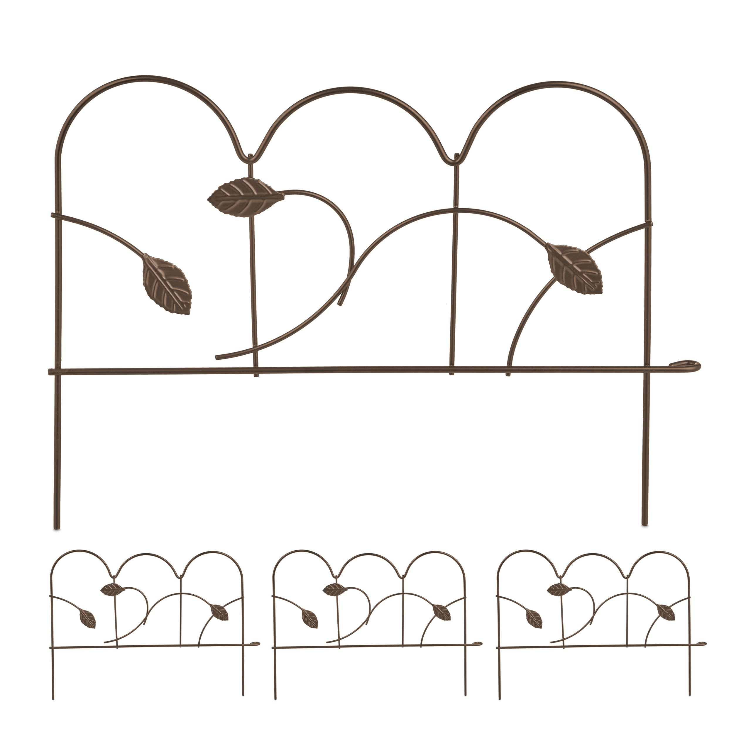 Relaxdays Bordure de Jardin, Lot de 4 éléments, métal, HxL : 28x38,5 cm chacun, extérieur, à Planter dans Le Sol, Bronze