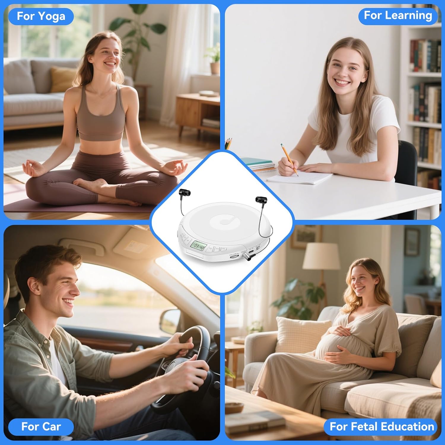 Gueray Portable CD Player with Earphones,CD Discman for Car Home with Anti-Skip Shockproof Protection,Personal CD Music Player with LCD Display Support PROG Memory Function