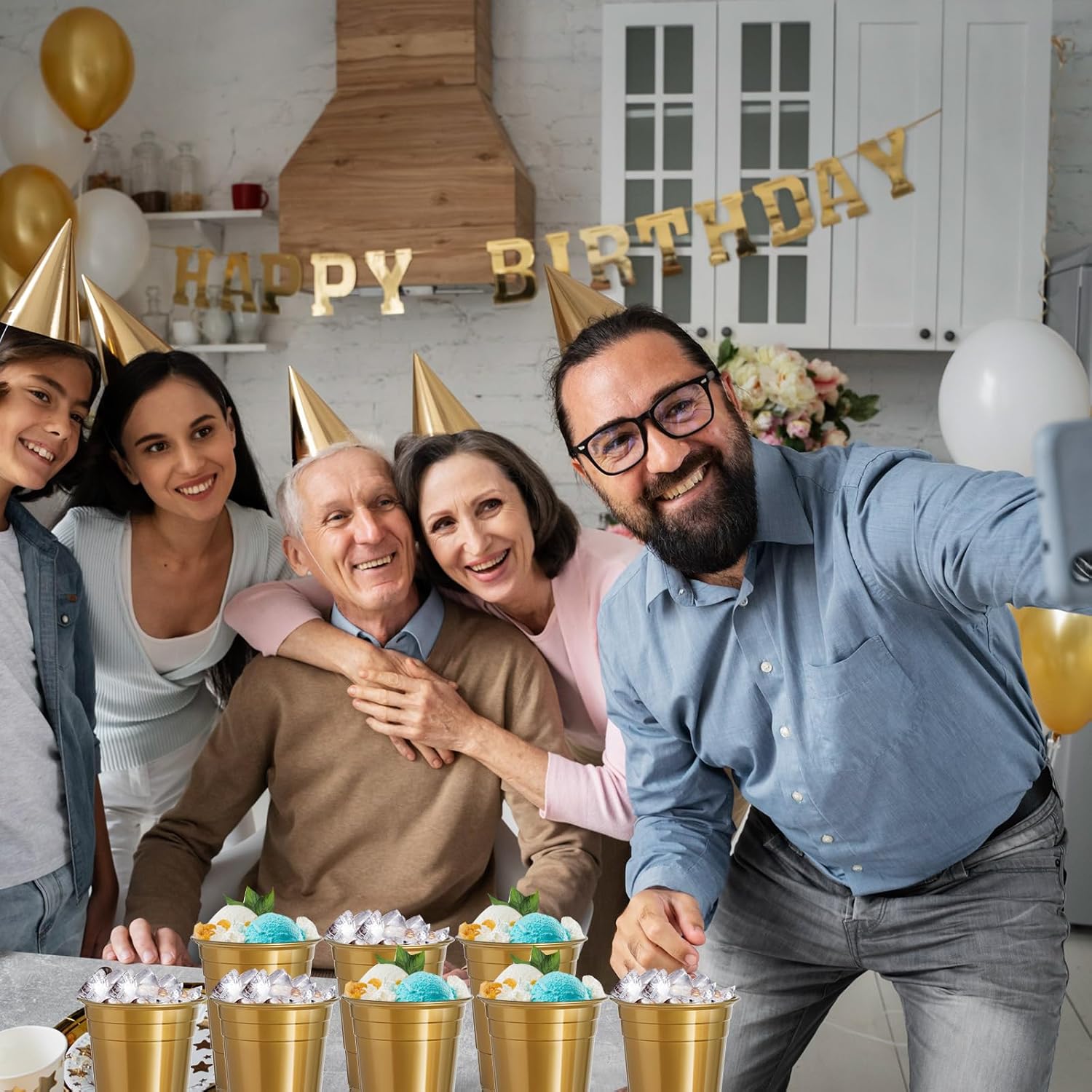 120 Pcs 16 oz Gold Plastic Cups Gold Plastic Disposable Cups 16 oz gold Party Cups for drinking Tastings served Snacks Barbecues Picnics - Image 3