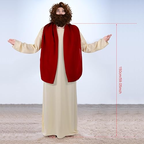 Miniatura 3 de Ramede 4 piezas de disfraz de salvia de Halloween para adultos, bata clásica, peluca, bigote, bufanda, chal, cintura para hombres