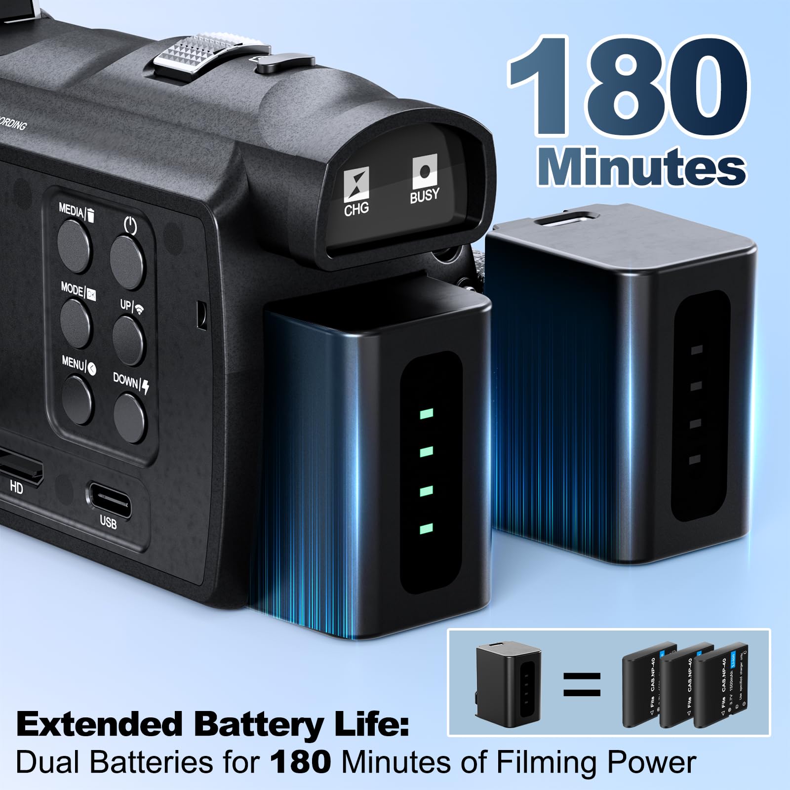 Videocamera 5K 48MP Videocamera Videocamera 16X Zoom Digitale Vlogging Registratore per Youtube Anti-shake con 3 pollici 270 ° IPS Screen WI-FI Video Recorder Cam Corder con 2 Batterie, 32GB TF Card