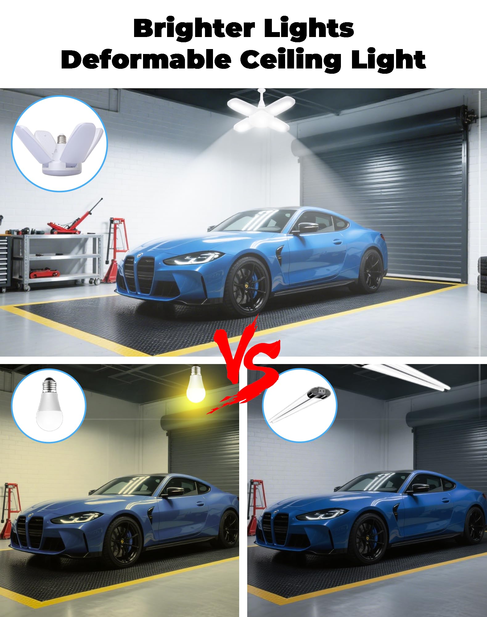 4 Pack LED Garage Lights 6000LM 60W Deformable Shop Light with 4 Adjustable Panels 6000K Garage Lights Ceiling — view 7