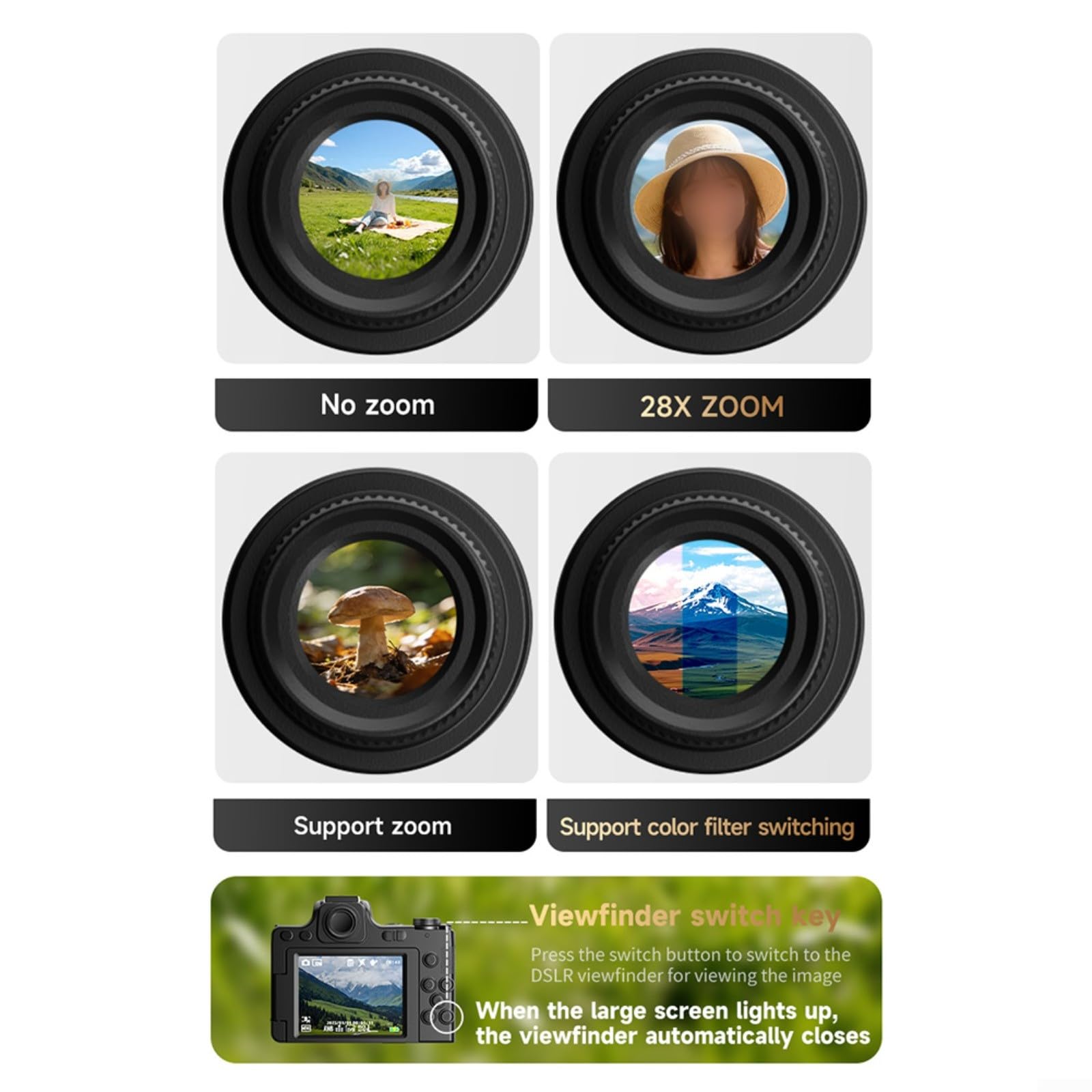Cámara digital 4K 68MP Vlogging y fotografía, pantalla abatible de zoom 28X WiFi, compatible con micrófono externo (DC101 negro)