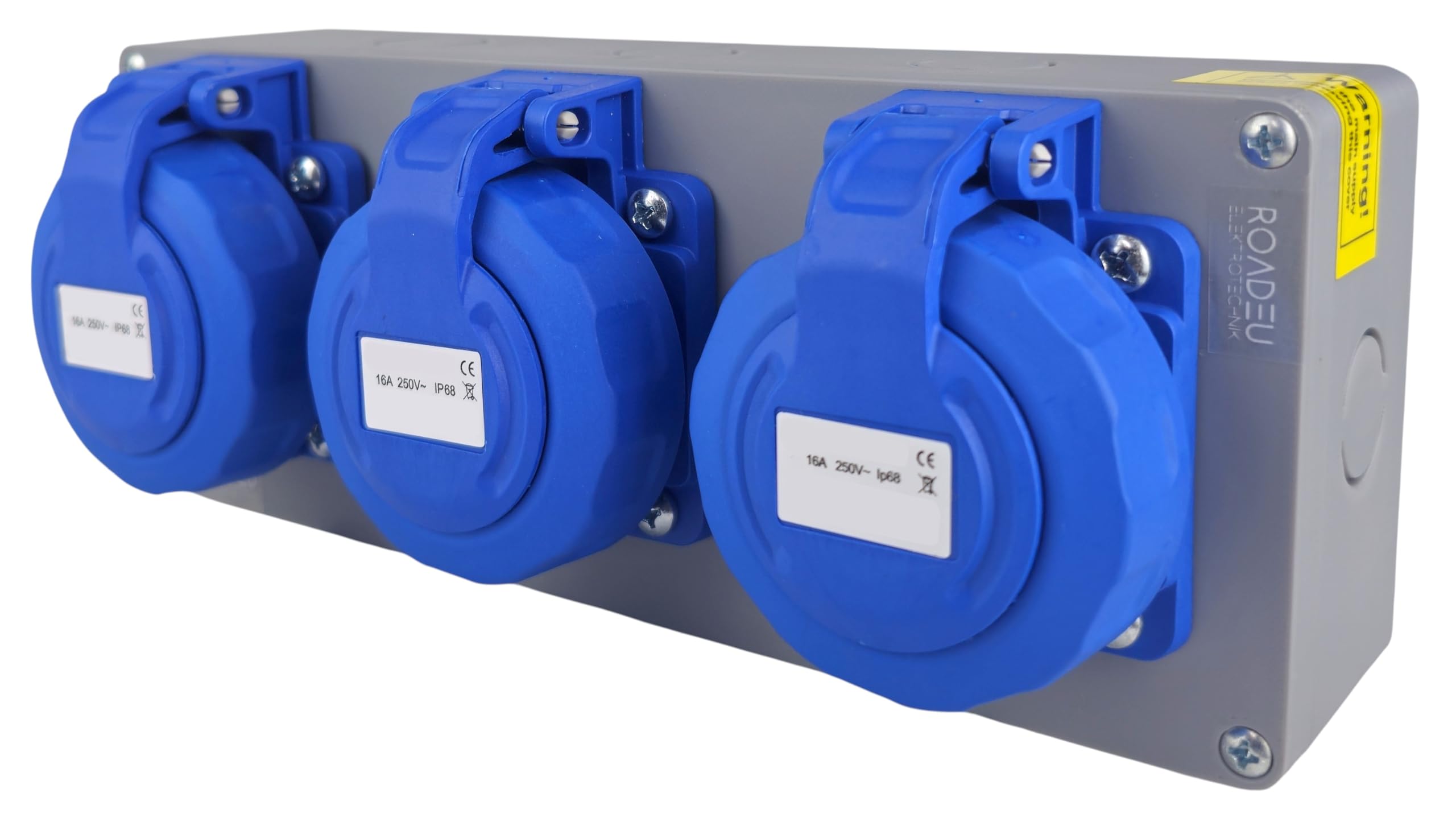 RoadEu – Steckdosenverteiler 3x Schuko 230V | Stromverteiler 16A IP65 Wasserdicht | Außensteckdose | Baustromverteiler mit 2,5mm² Verdrahtung & EU-Komponenten